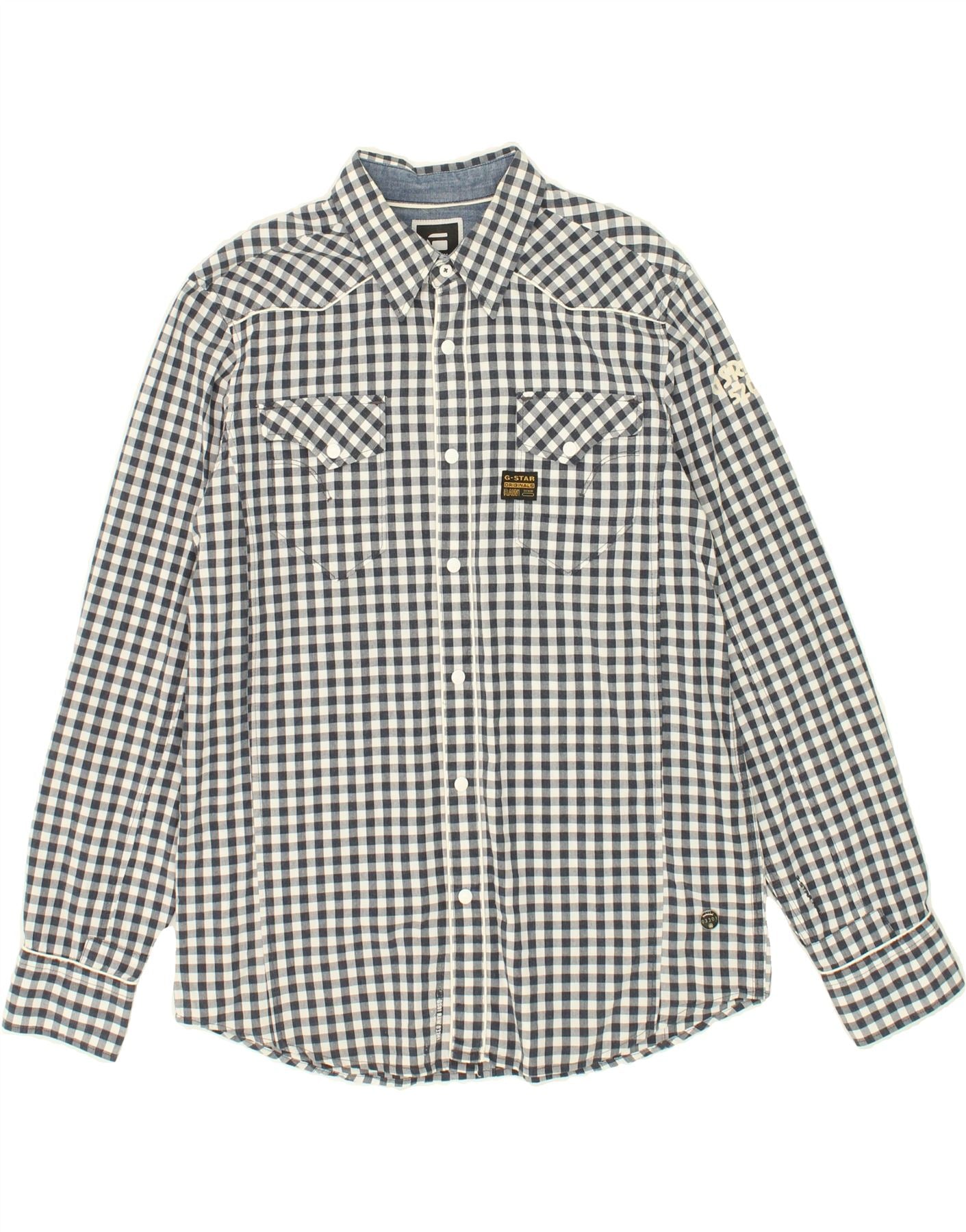 image of G-STAR Mens Shirt XL Navy Blue Gingham Cotton