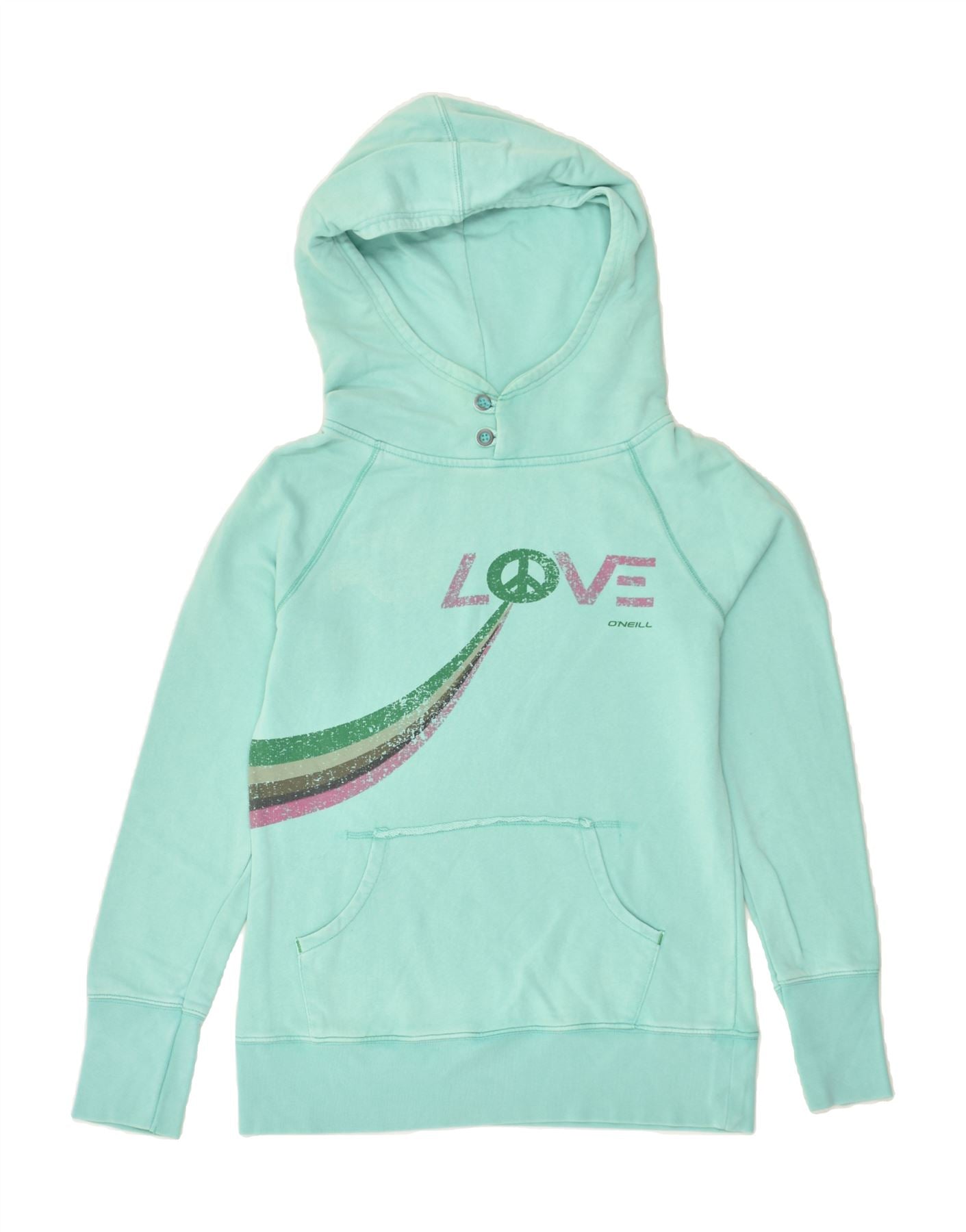 image of O'NEILL Womens Graphic Hoodie Jumper UK 14 Medium Turquoise Cotton