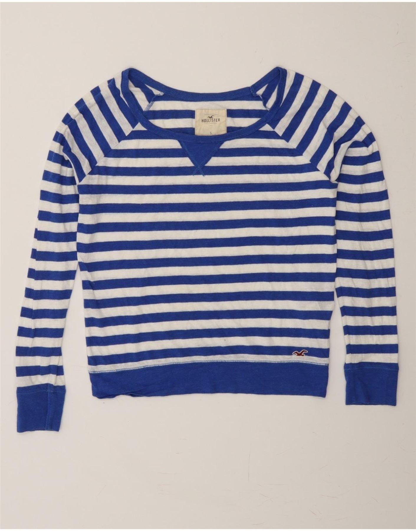 image of HOLLISTER Womens Boat Neck Jumper Sweater UK 10 Small Blue Striped Cotton
