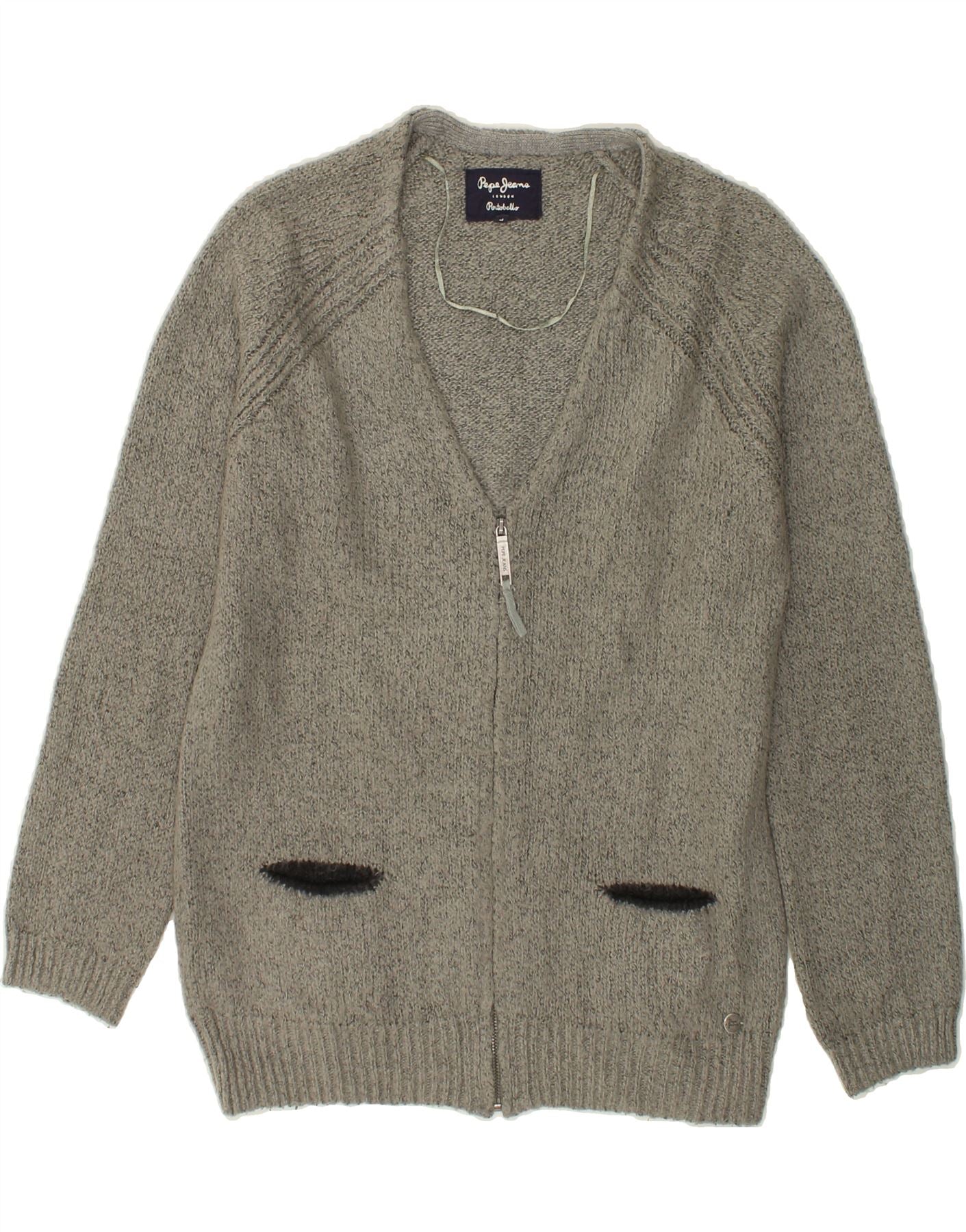 Image of PEPE JEANS Womens Cardigan Sweater UK 16 Large Grey Acrylic