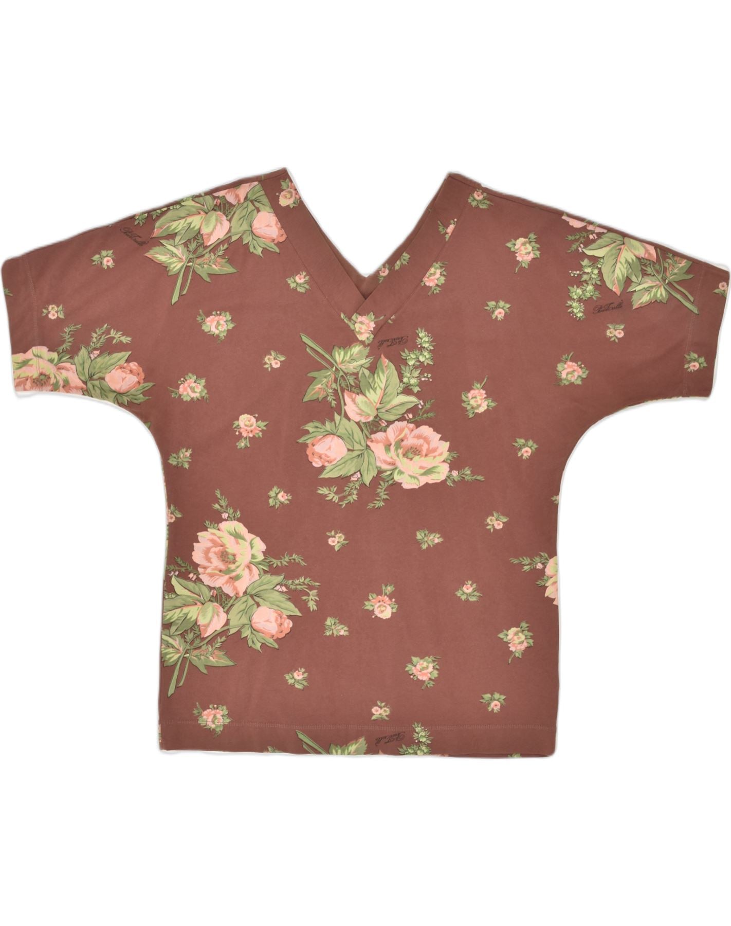 image of VINTAGE Womens Blouse Top UK 18 XL Brown Floral Cotton