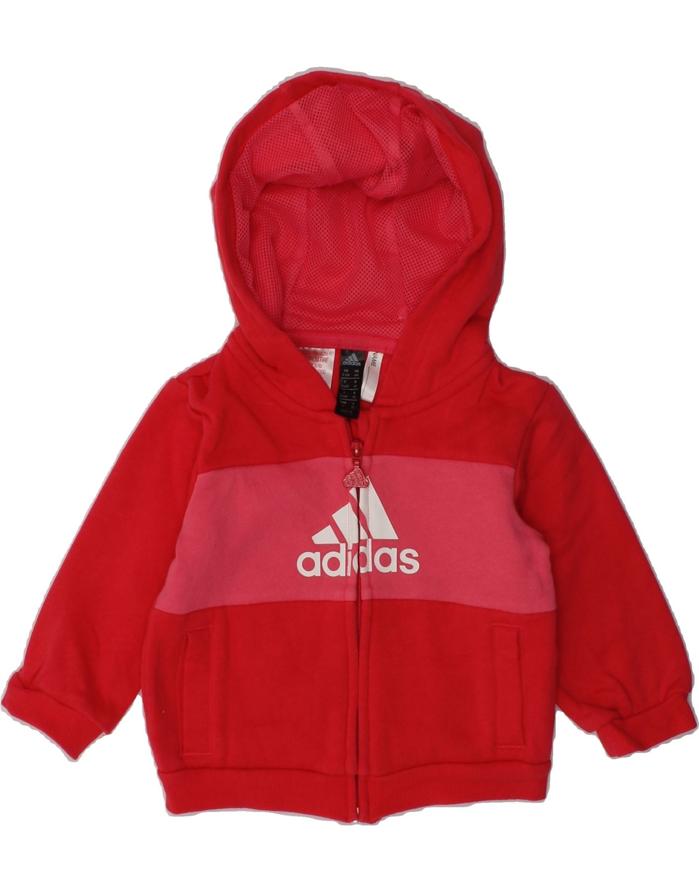 ADIDAS Baby Girls Graphic Zip Hoodie Sweater 3-6 Months Red Colourblock