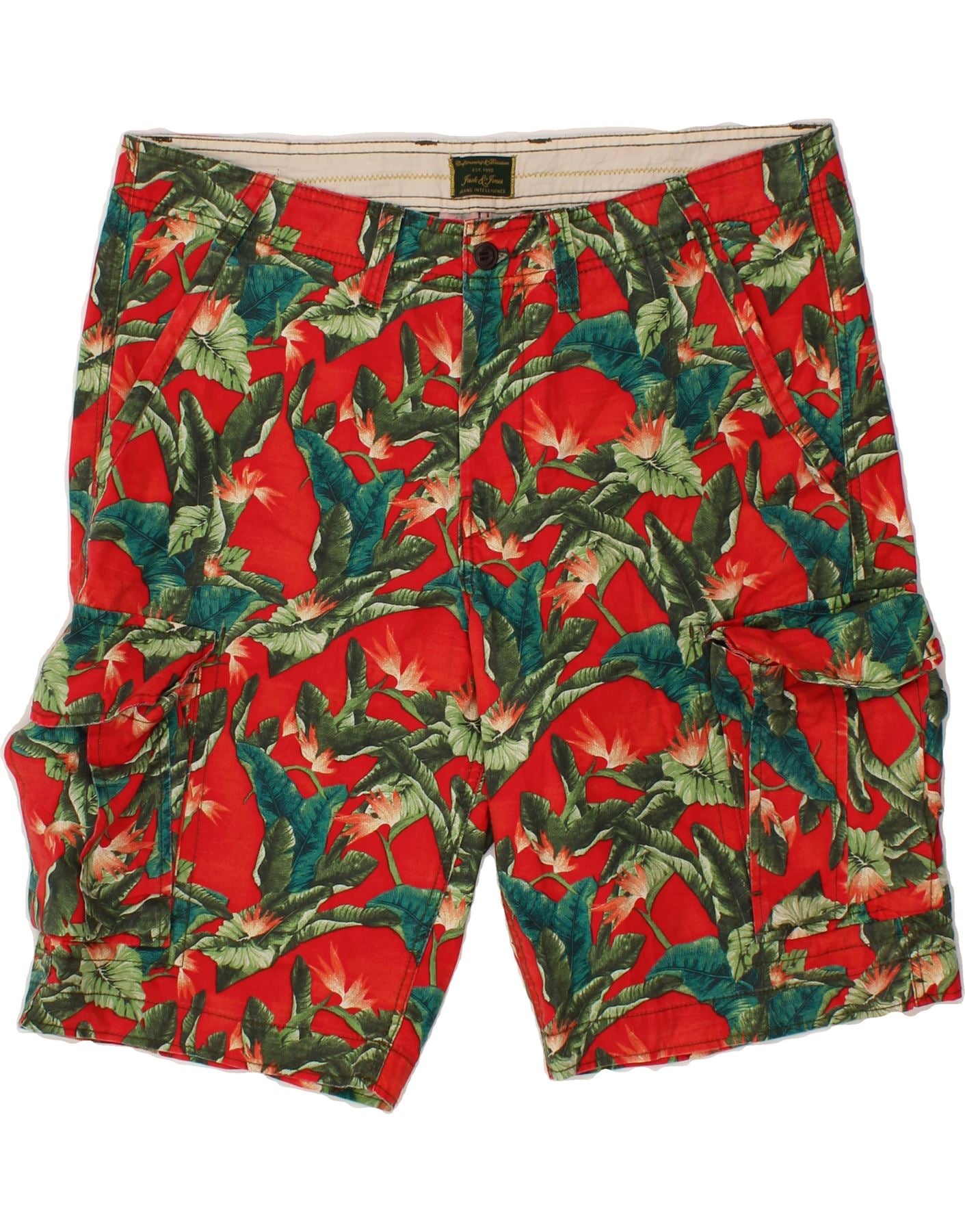 image of JACK & JONES Mens Cargo Shorts XL W38 Red Floral Cotton