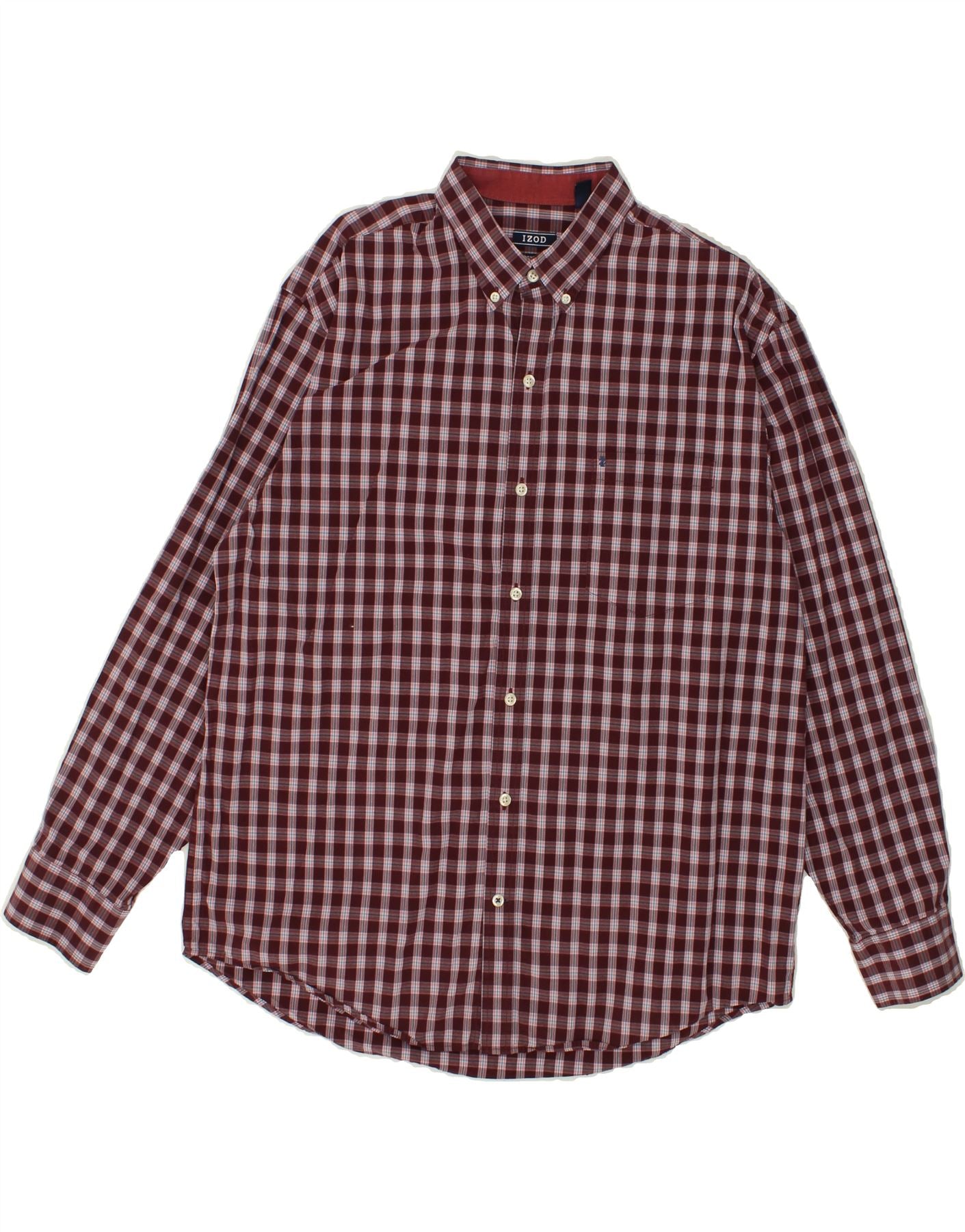 Image of IZOD Mens Shirt Large Burgundy Check Cotton