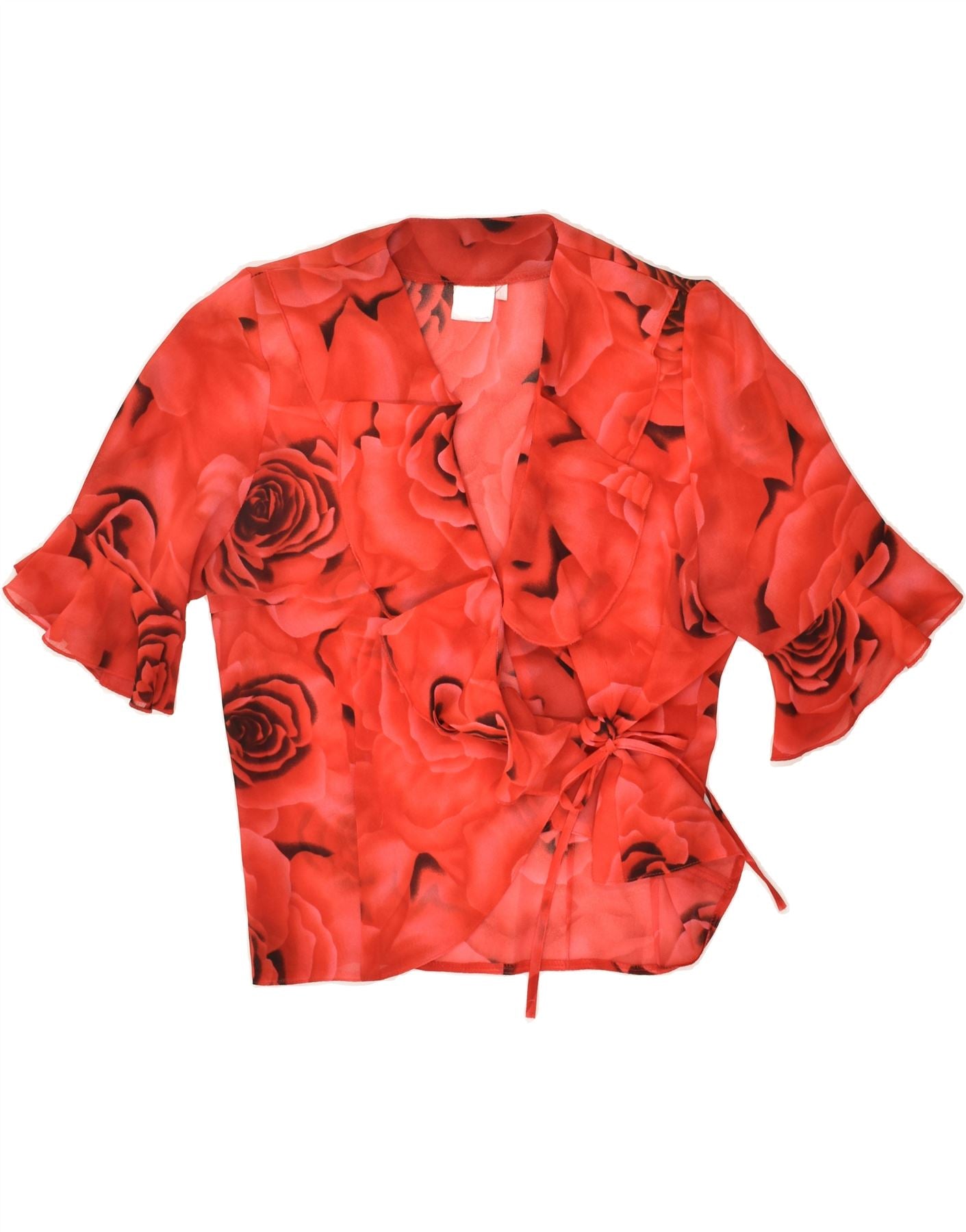 Image of VINTAGE Womens Short Sleeve Wrap Shirt Blouse UK 16 Large Red Floral