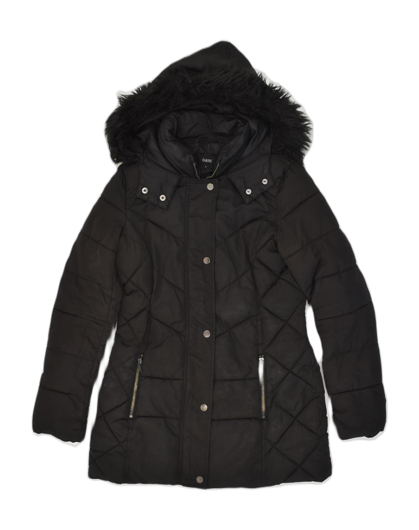 Image of OASIS Womens Hooded Padded Jacket UK 8 Small Black Polyester