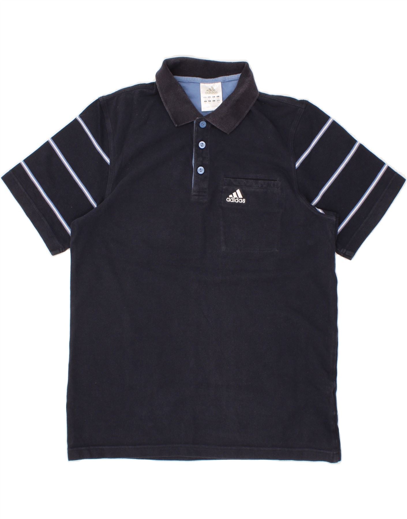 image of ADIDAS Mens Polo Shirt Medium Navy Blue Striped Cotton
