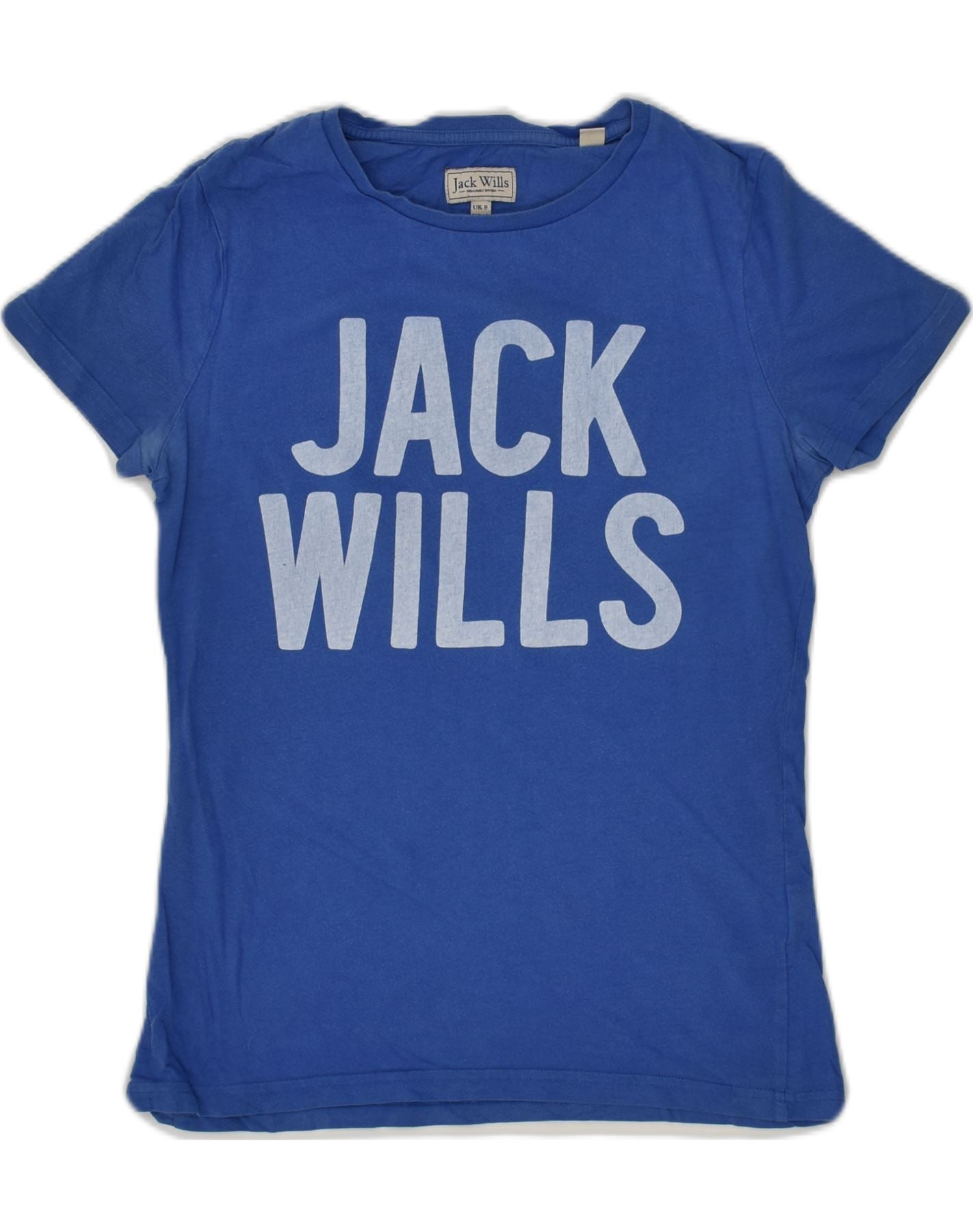 image of JACK WILLS Womens Graphic T-Shirt Top UK 8 Small Blue Cotton