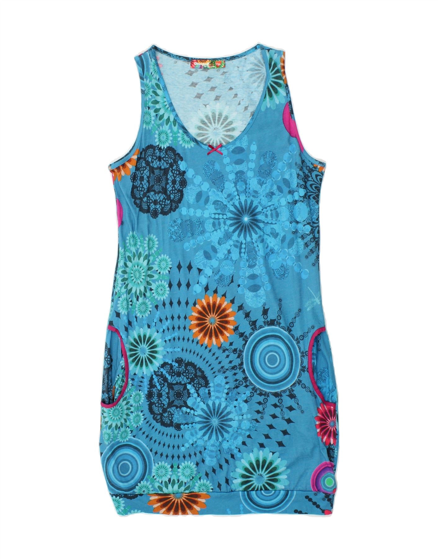 image of DESIGUAL Womens Graphic Sleeveless Bubble Dress UK 14 Large Blue Floral