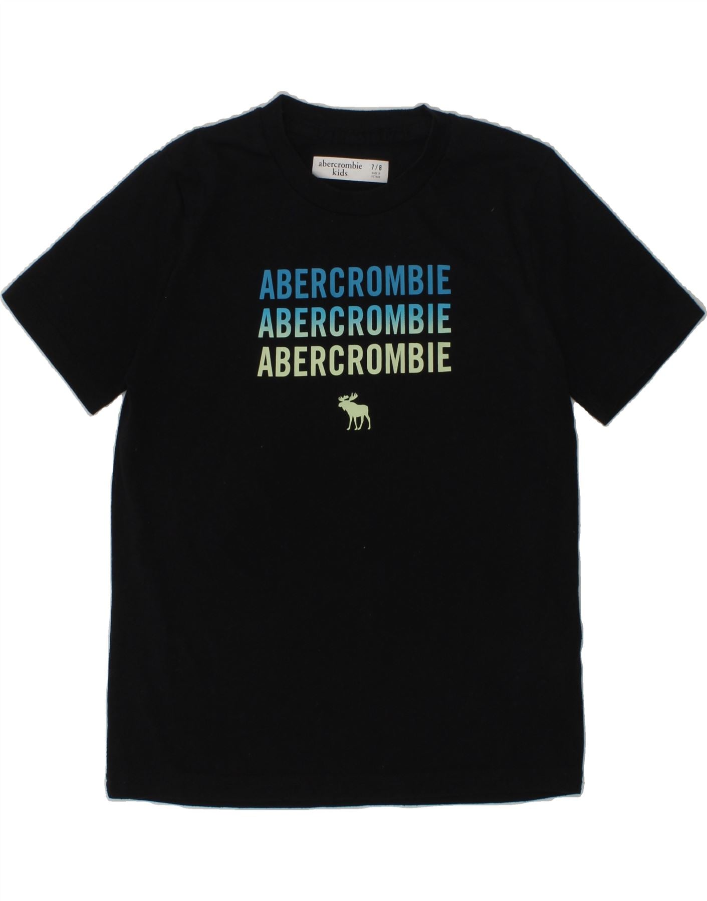 image of ABERCROMBIE & FITCH Boys Graphic T-Shirt Top 7-8 Years Black Cotton