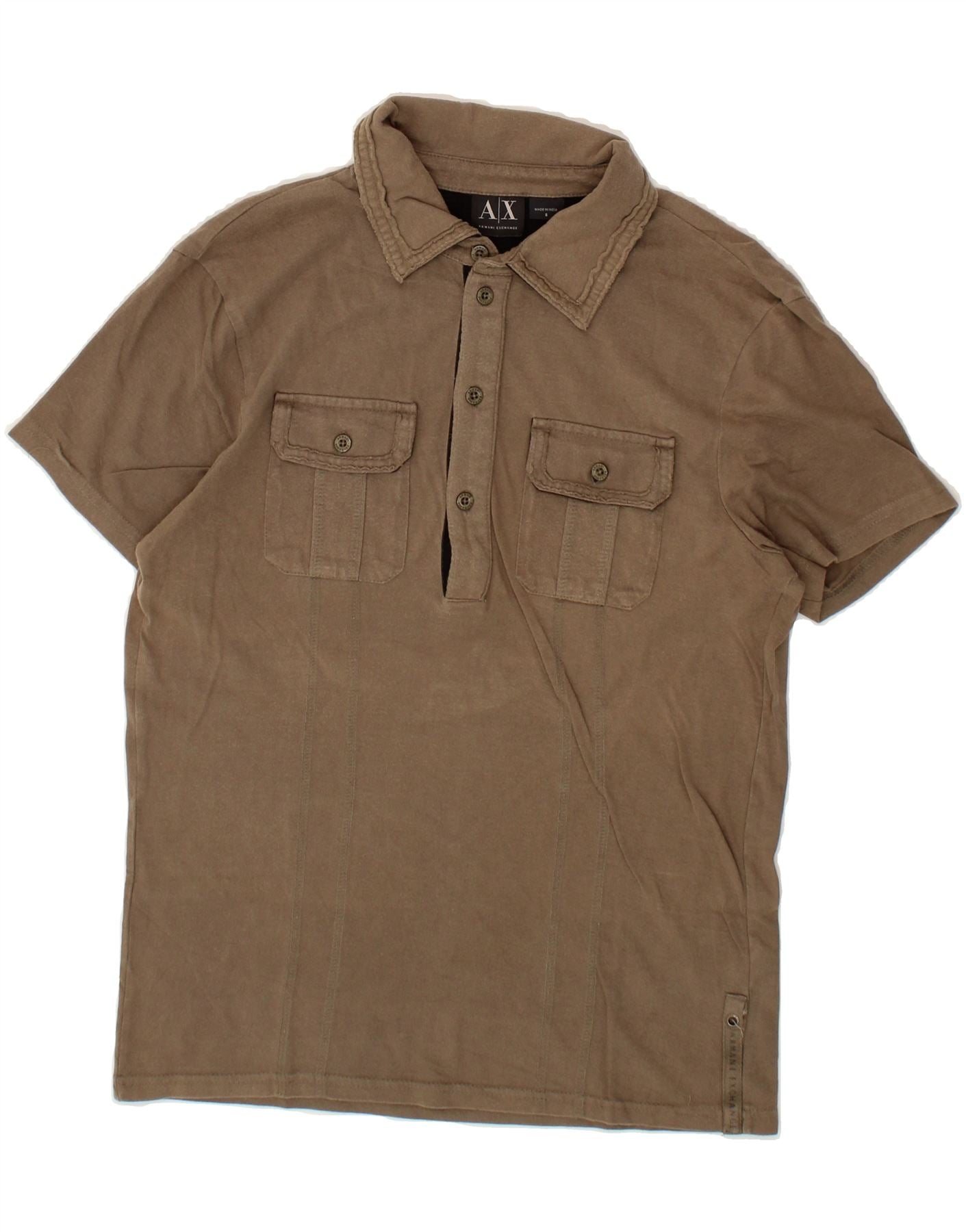 image of ARMANI EXCHANGE Mens Polo Shirt Small Brown Cotton