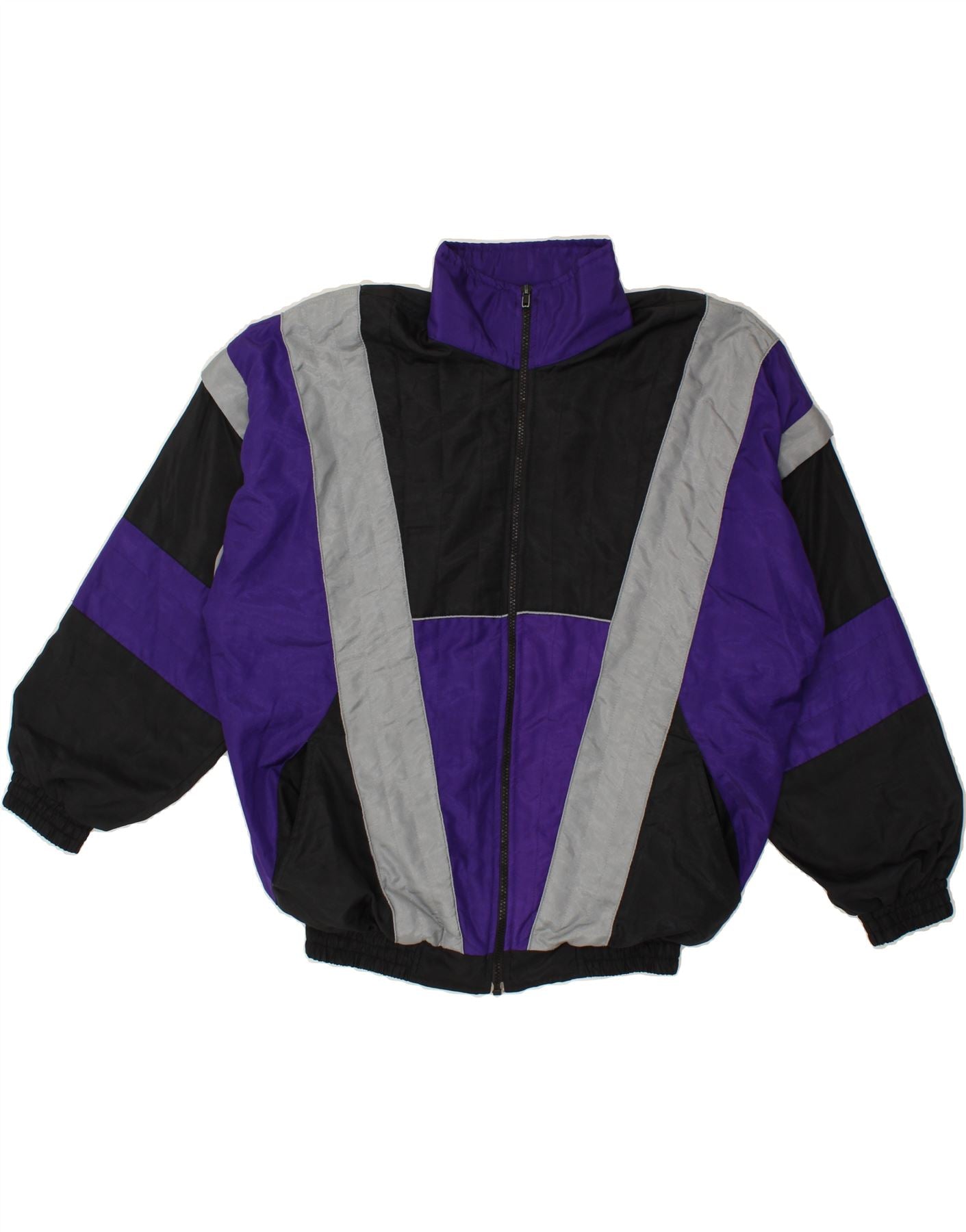 Image of VINTAGE Mens Tracksuit Top Jacket Large Purple Colourblock Polyester