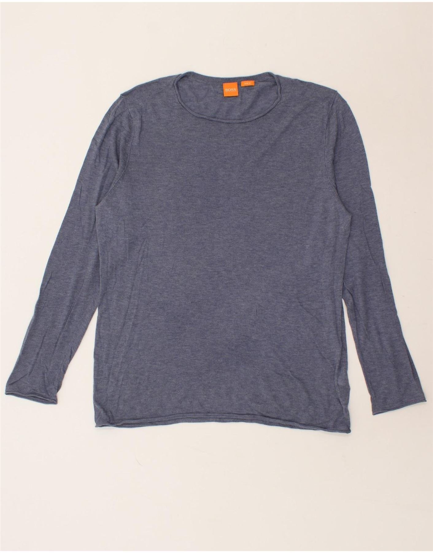 Image of HUGO BOSS Mens Slim Fit Boat Neck Jumper Sweater XL Blue Cotton