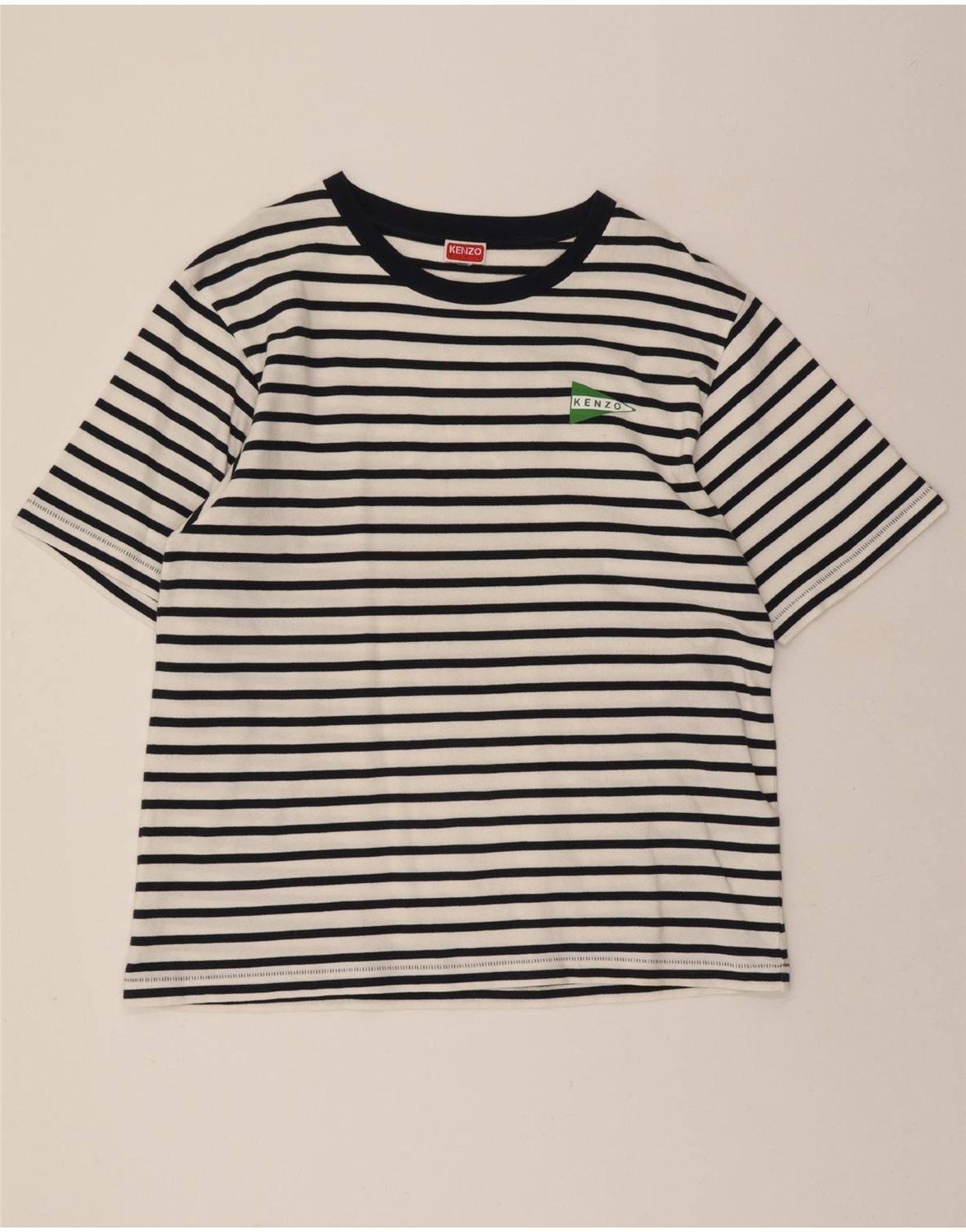 image of KENZO Mens Graphic T-Shirt Top Large White Striped Cotton