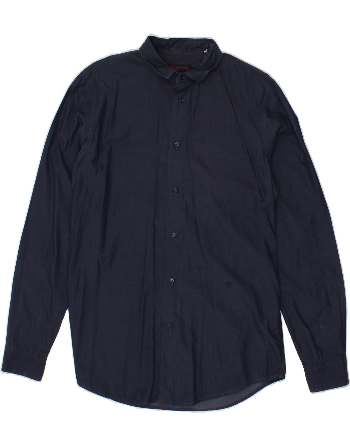 image of TRUSSARDI JEANS Mens Shirt Size 40 Medium Navy Blue Cotton