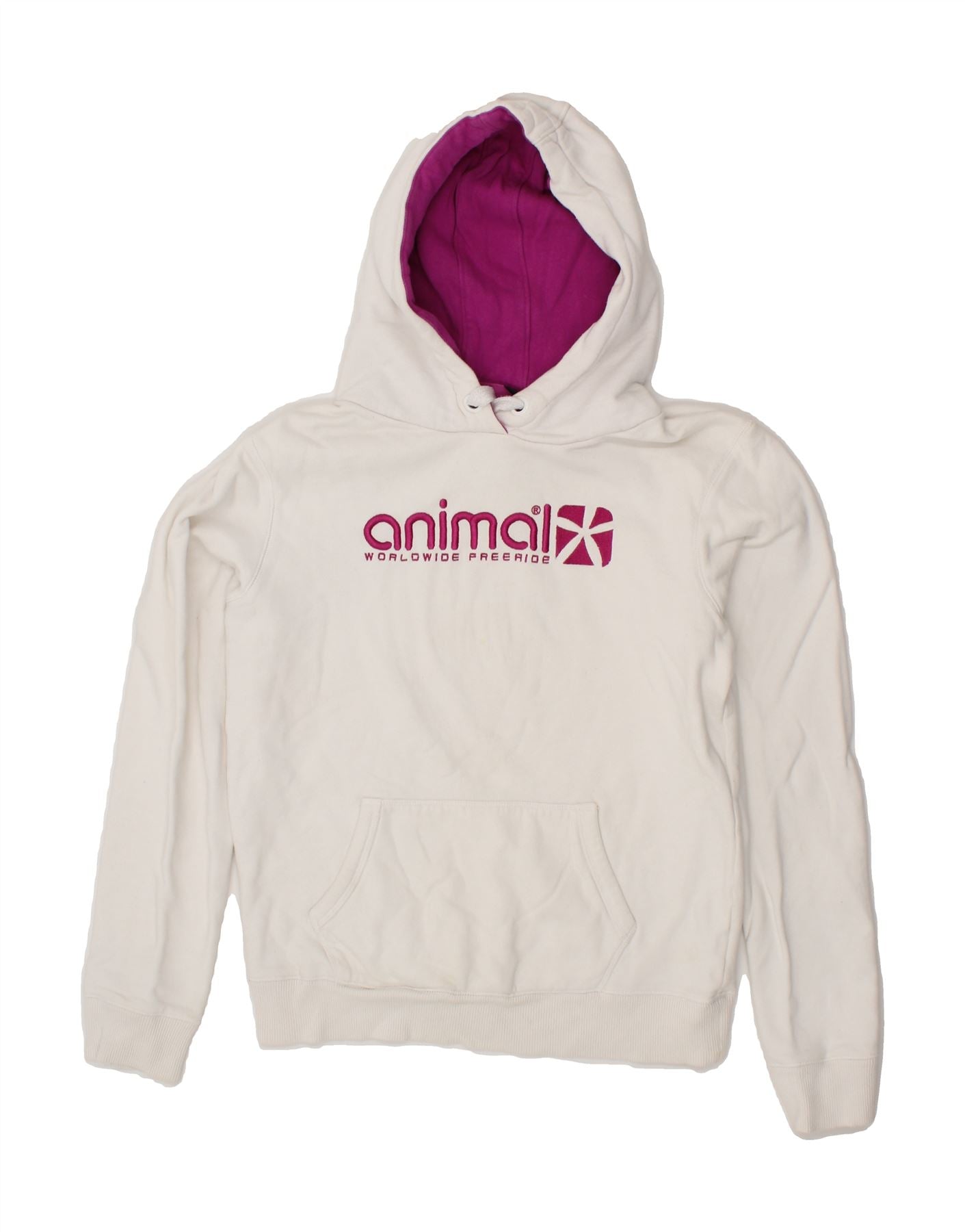 image of ANIMAL Womens Graphic Hoodie Jumper UK 12 Medium White Cotton