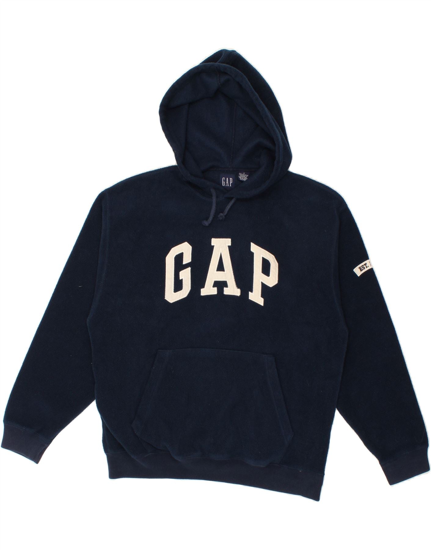 Image of GAP Mens Fleece Graphic Hoodie Jumper Small Navy Blue Polyester