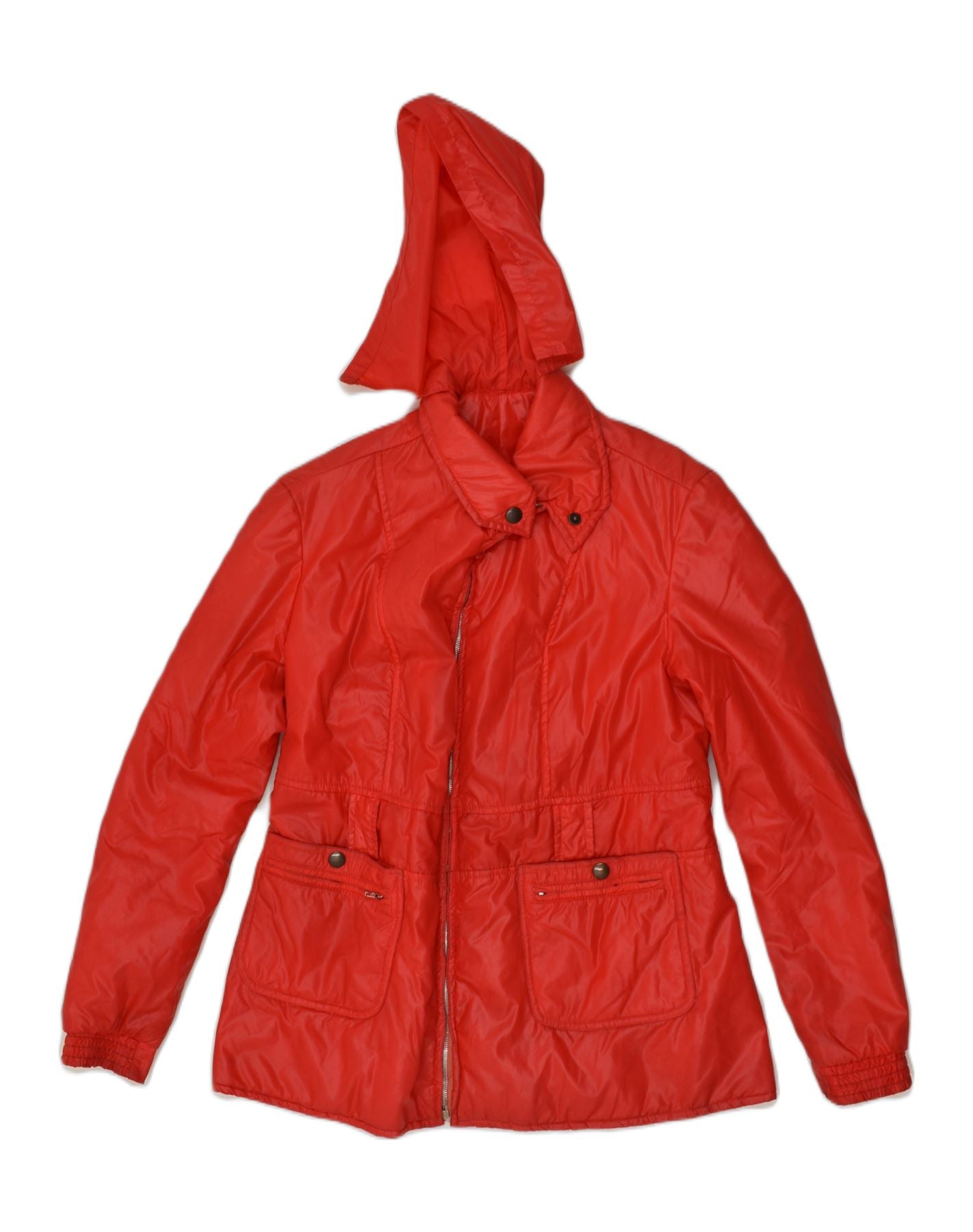 image of VINTAGE Womens Hooded Rain Jacket UK 14 Medium Red Polyester