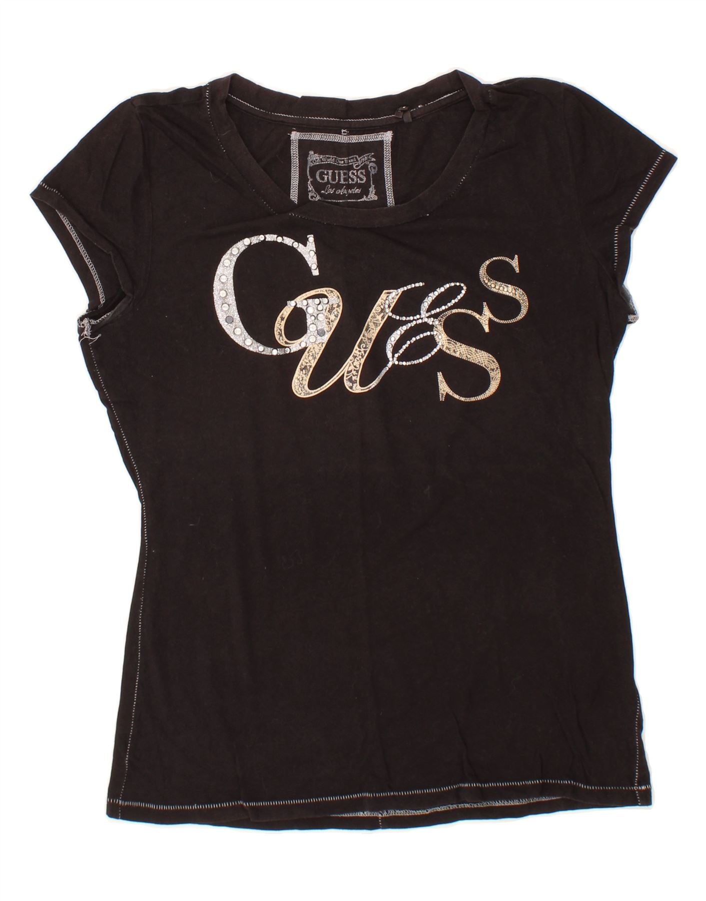 image of GUESS Womens Graphic T-Shirt Top UK 18 XL Black Cotton