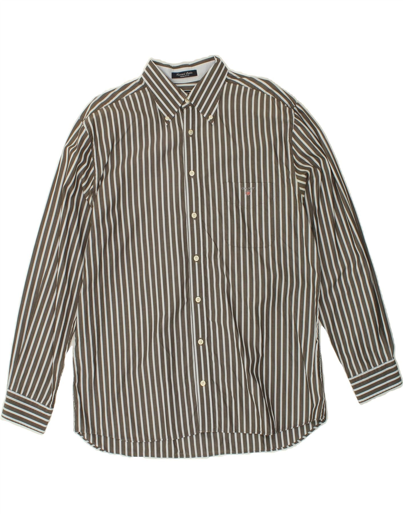 Image of GANT Mens Regular Fit Shirt Large Grey Striped Cotton