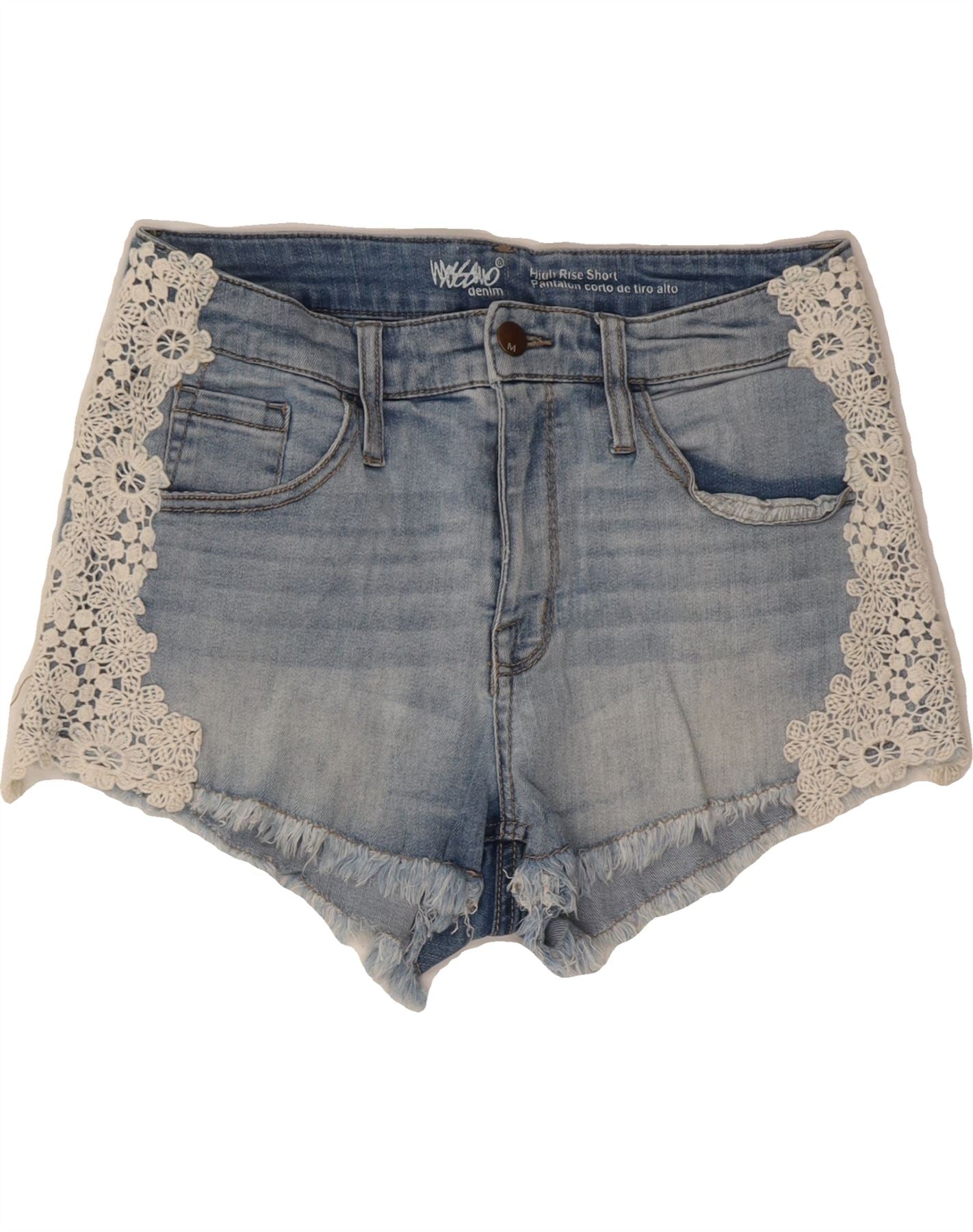 image of MOSSIMO Womens High Waist Denim Shorts US 10 Large W30  Blue Floral Cotton