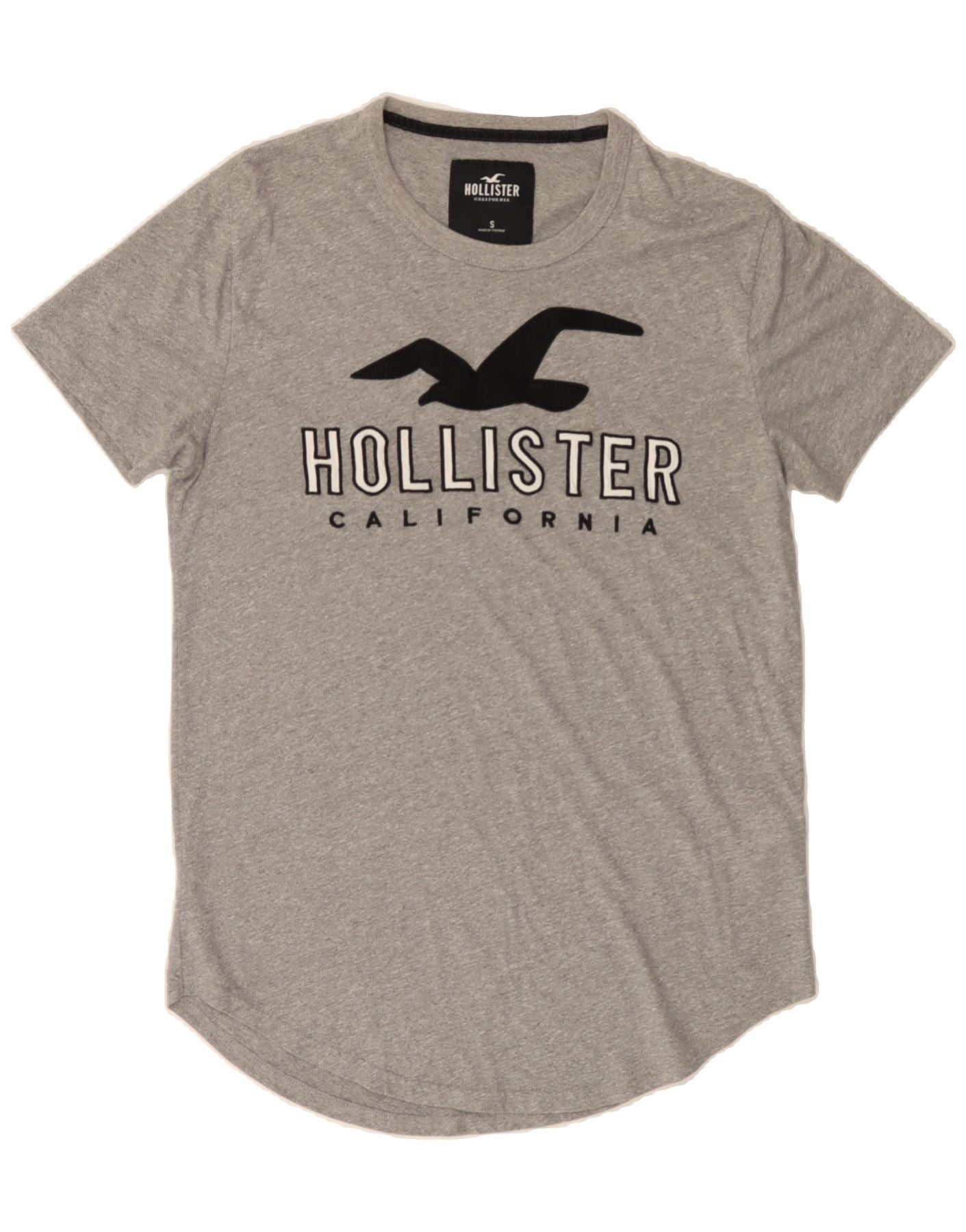 image of HOLLISTER Mens Graphic T-Shirt Top Small Grey Cotton