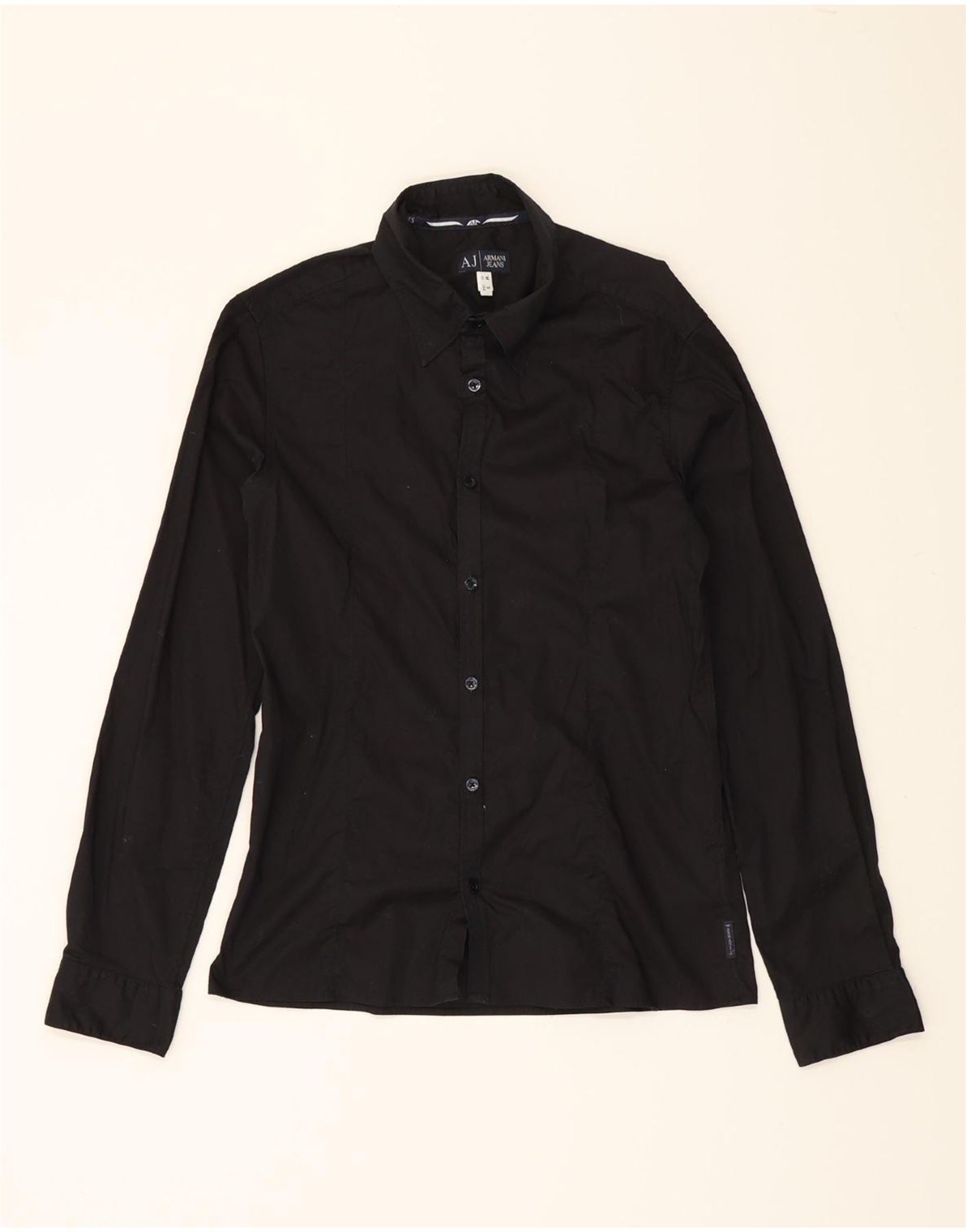 image of ARMANI JEANS Mens Shirt Small Black Cotton