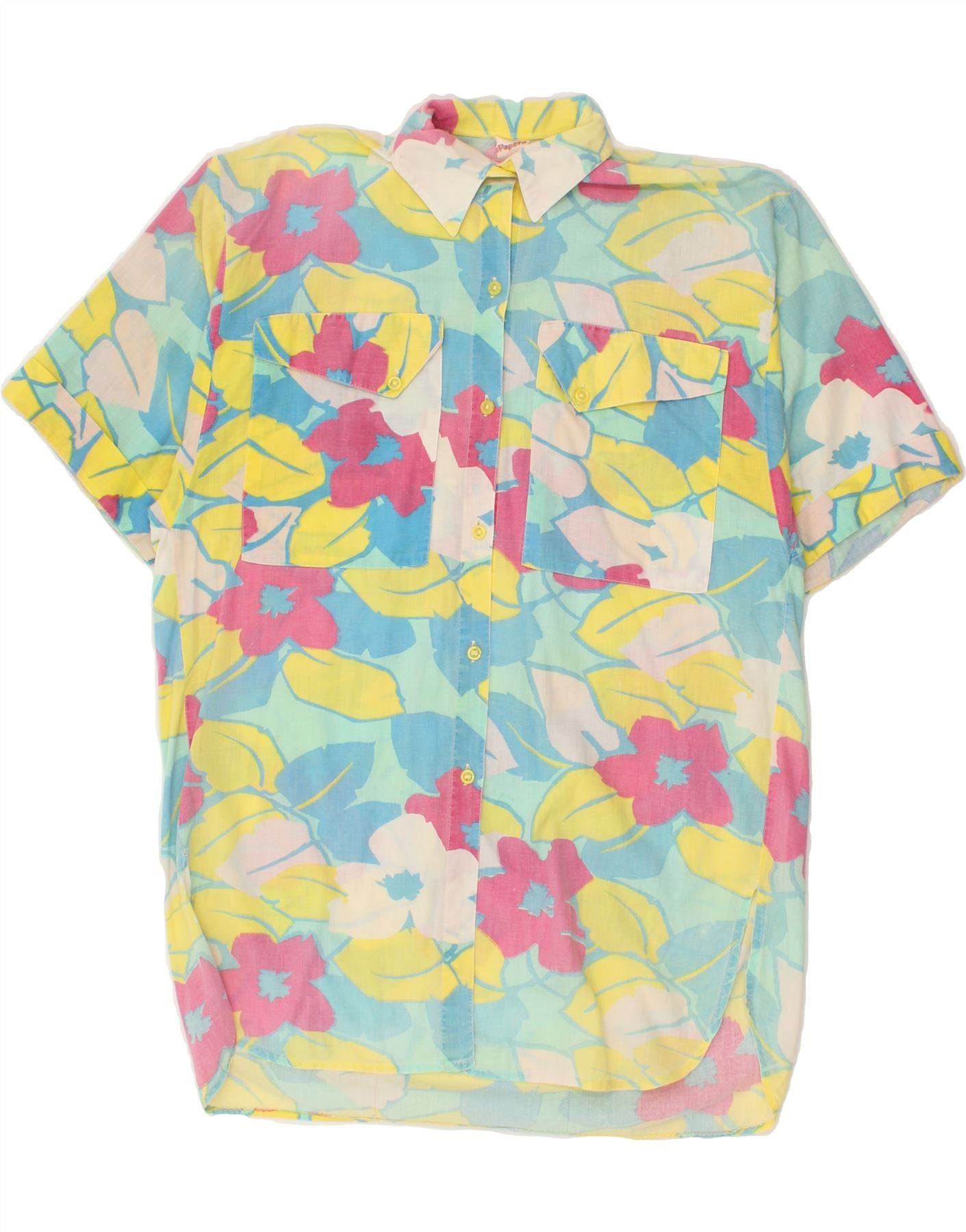 image of VINTAGE Womens Shirt Dress IT 42 Medium Multicoloured Floral Cotton