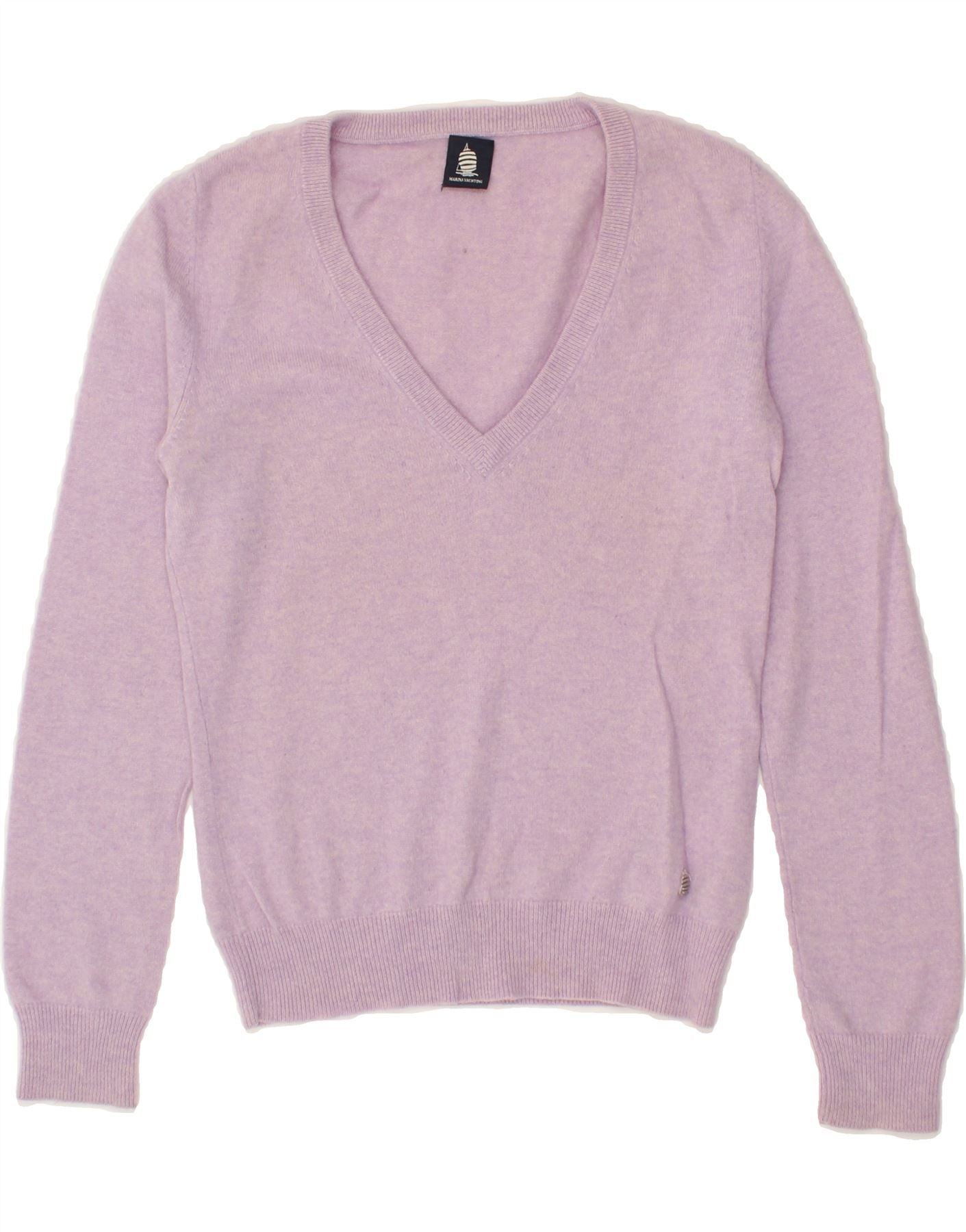 image of MARINA YACHTING Womens V-Neck Jumper Sweater UK 10 Small Purple Wool