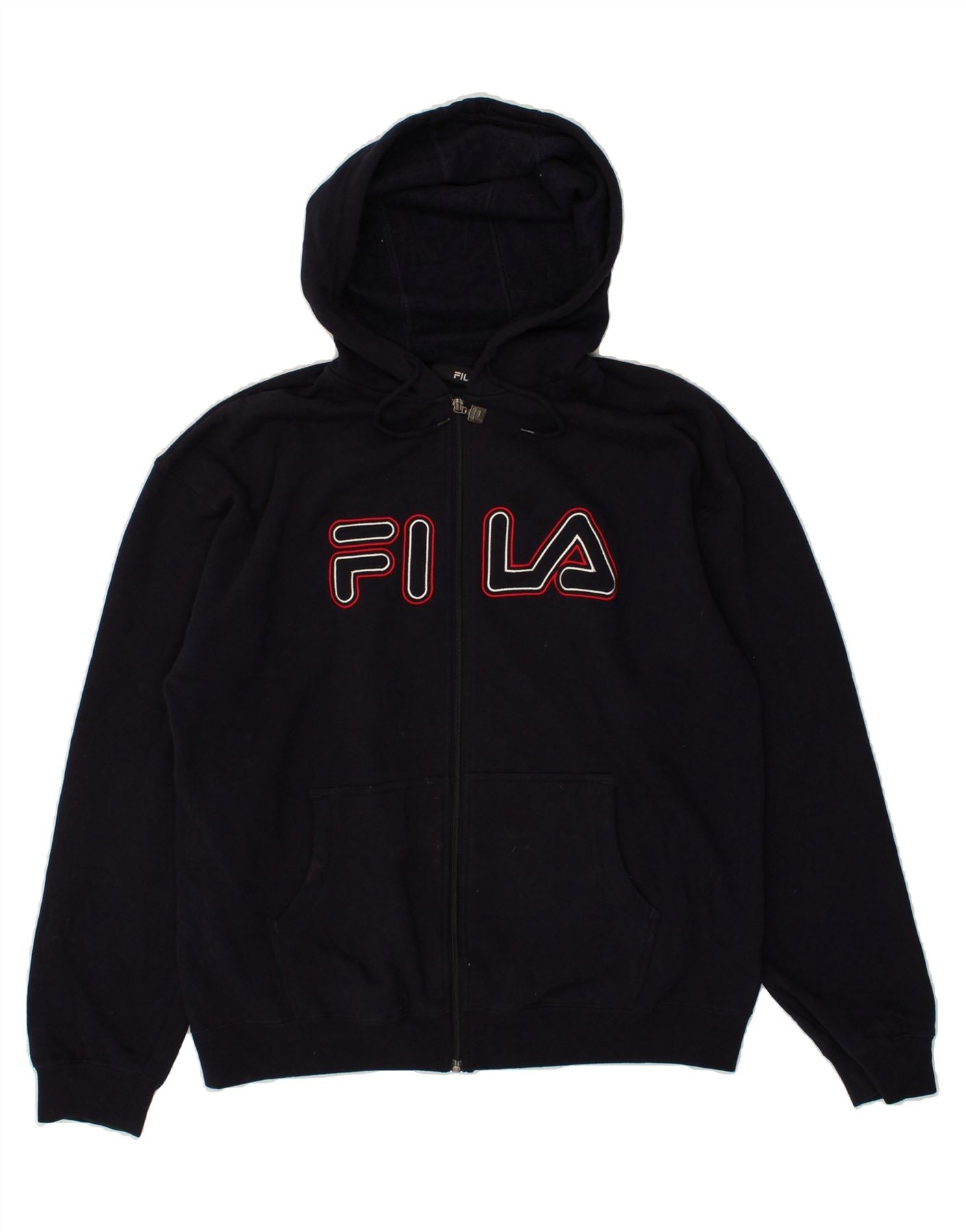 image of FILA Mens Graphic Zip Hoodie Sweater Large Navy Blue Cotton