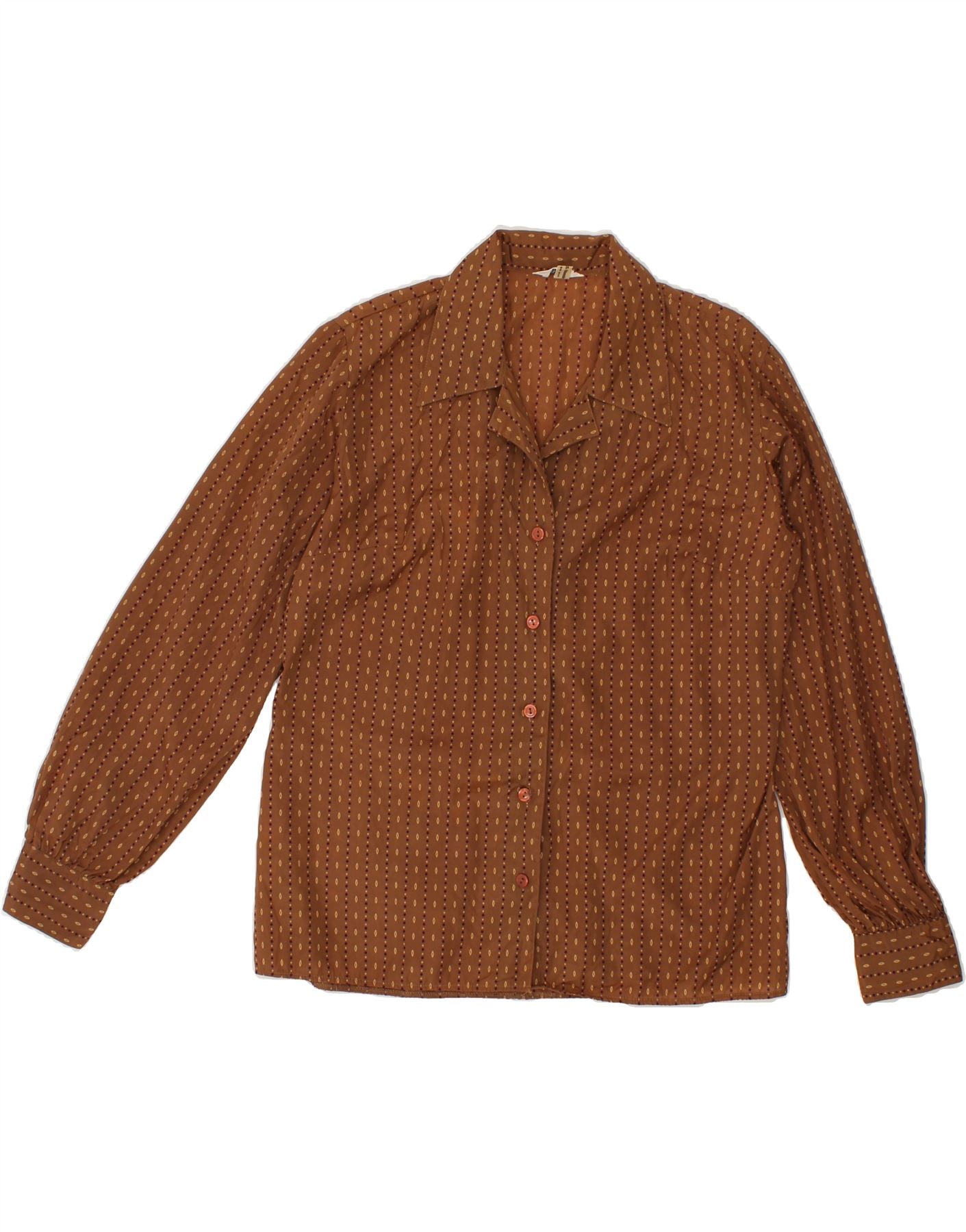 image of VINTAGE Womens Shirt Blouse IT 50 XL Brown Spotted Polyamide
