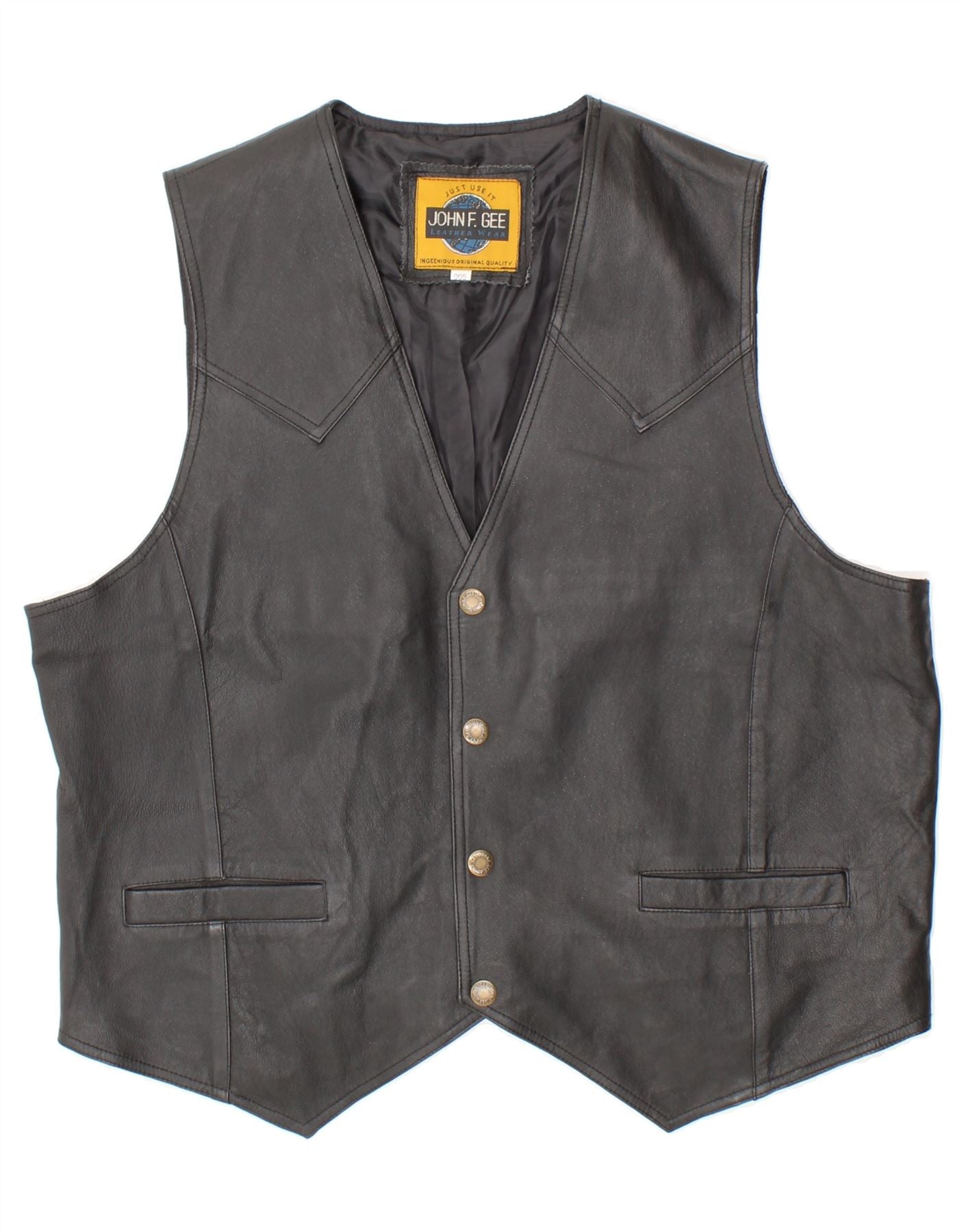 Image of JOHN F GEE Mens Leather Waistcoat  Large Black Leather