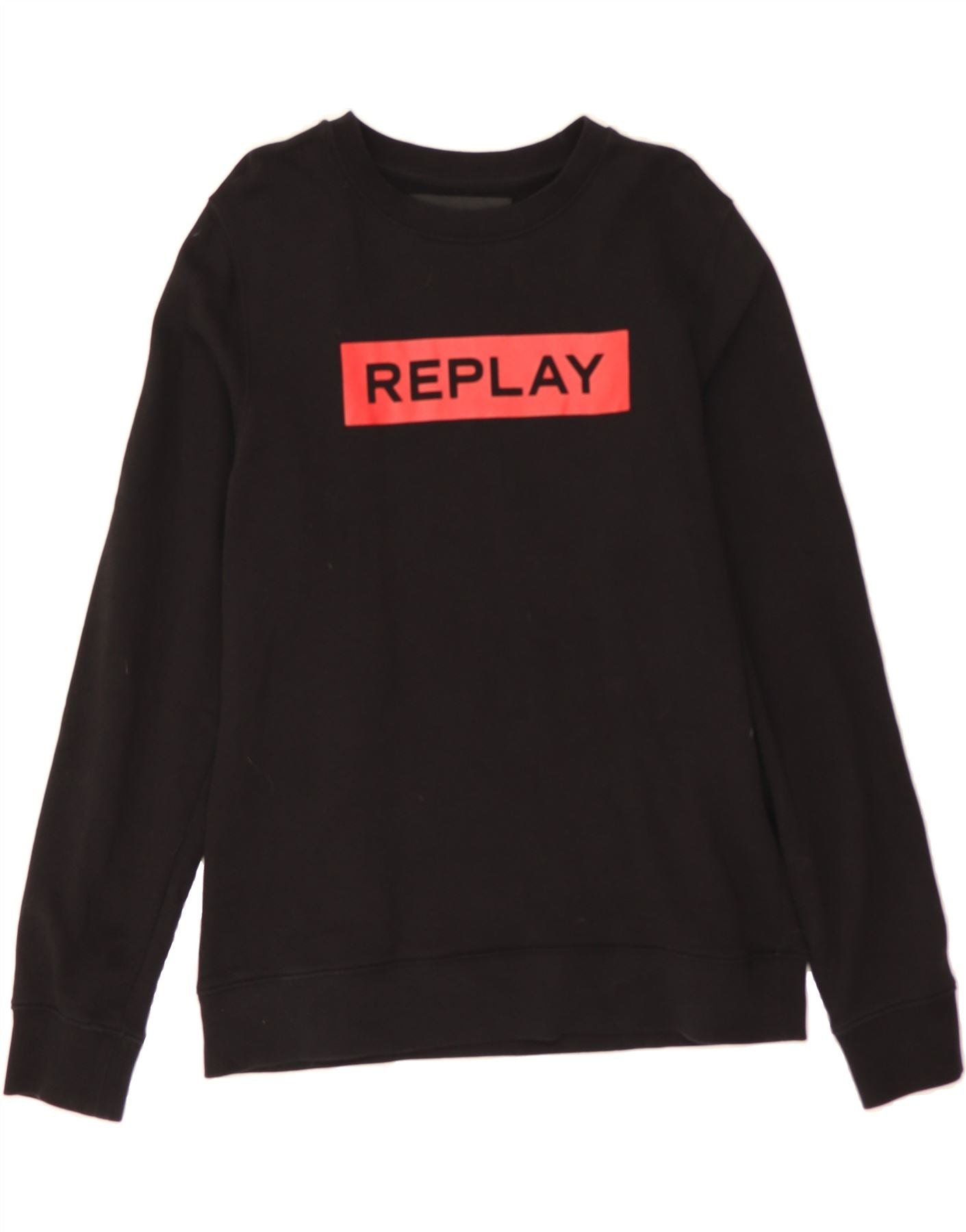 image of REPLAY Mens Graphic Sweatshirt Jumper Medium Black Cotton