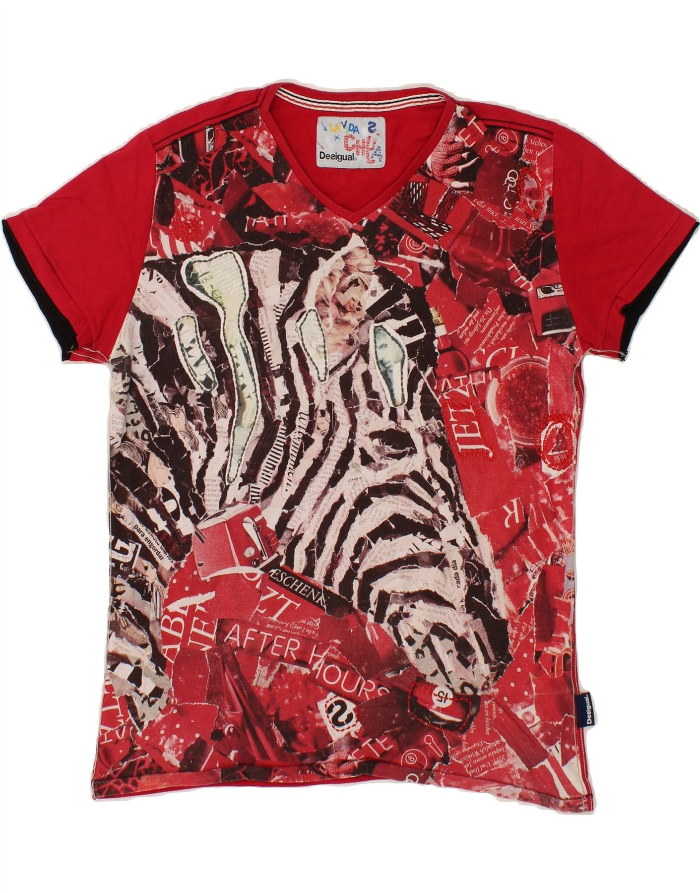 Image of DESIGUAL Mens Graphic T-Shirt Top Medium Red Animal Print Cotton