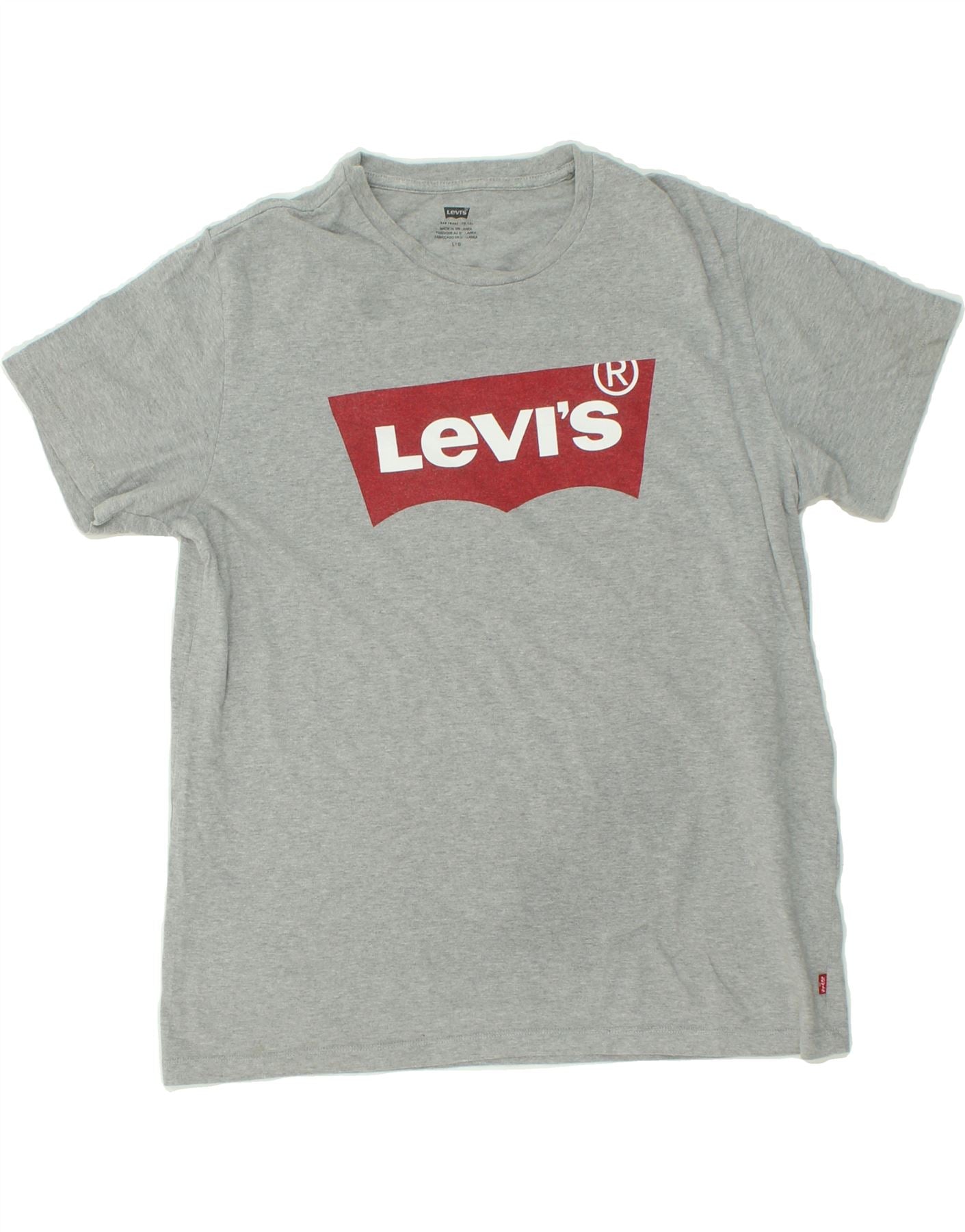 image of LEVI'S Mens Slim Graphic T-Shirt Top Large Grey Cotton