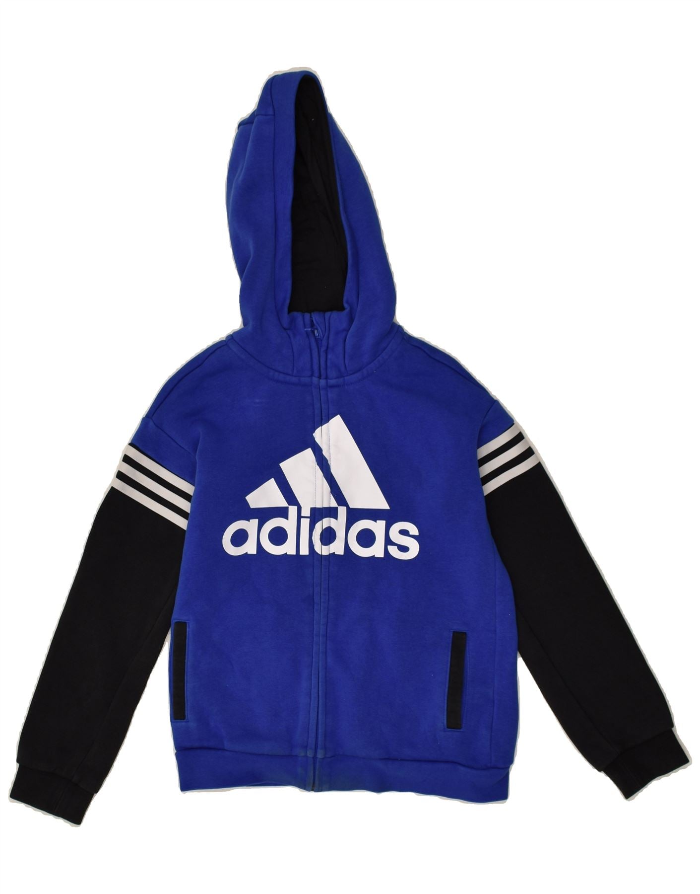 image of ADIDAS Boys Graphic Zip Hoodie Sweater 9-10 Years Blue Cotton