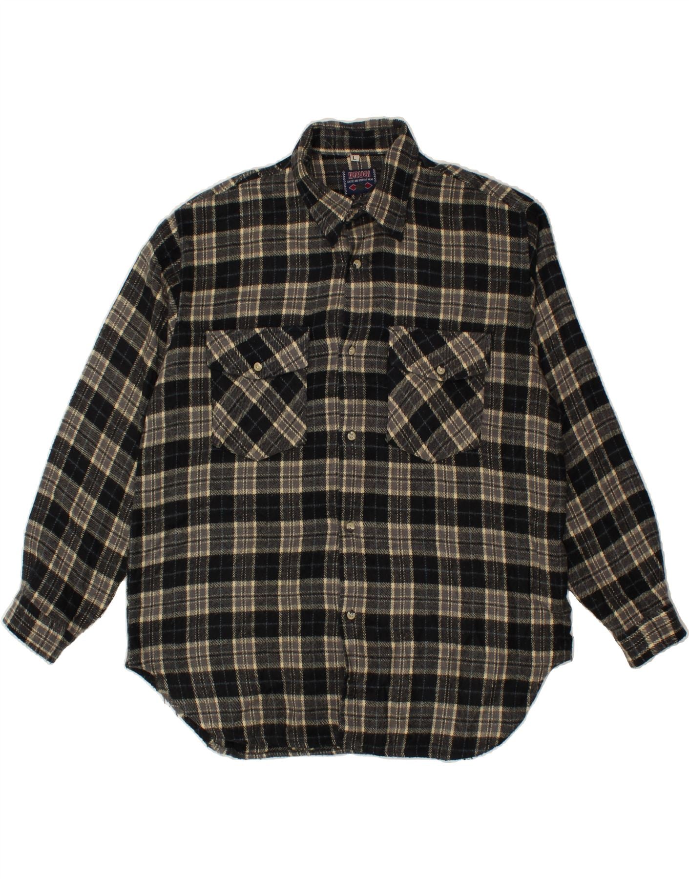 image of BRUGI Mens Flannel Shirt Large Grey Check Acrylic