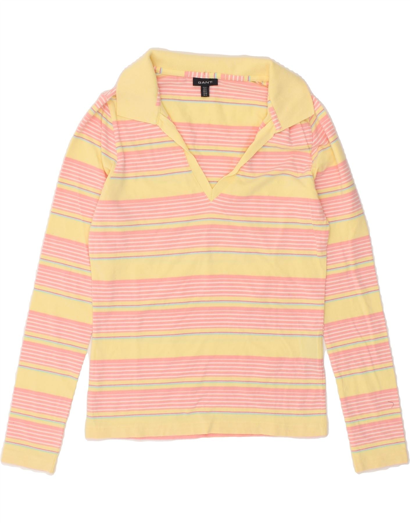 Image of GANT Womens Long Sleeve Polo Shirt UK 8 Small Pink Striped