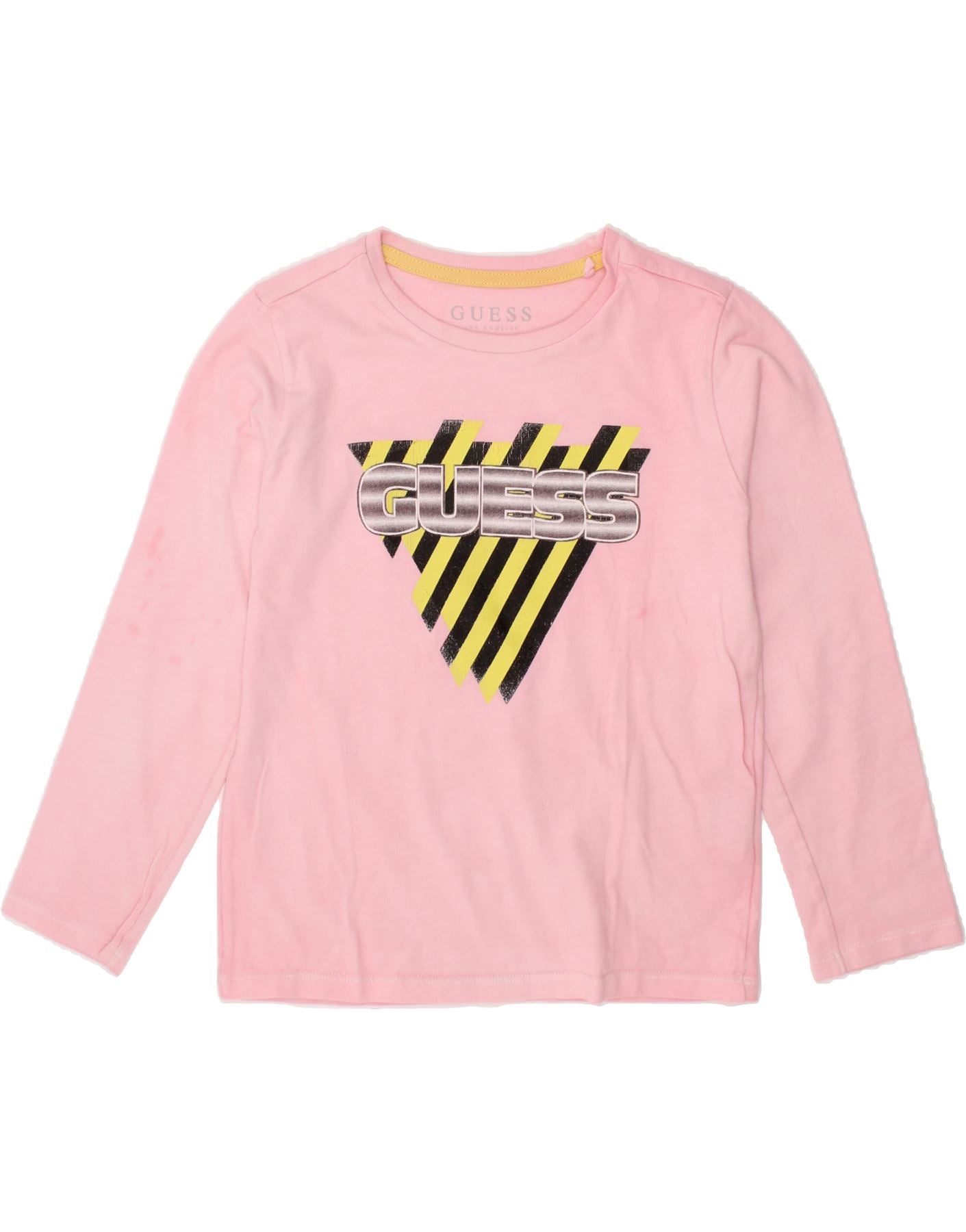 image of GUESS Girls Graphic Top Long Sleeve 5-6 Years Pink Cotton