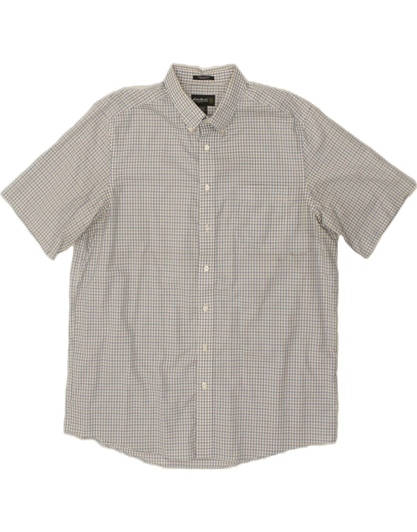 image of EDDIE BAUER Mens Relaxed Fit Short Sleeve Shirt XL Grey Check Cotton