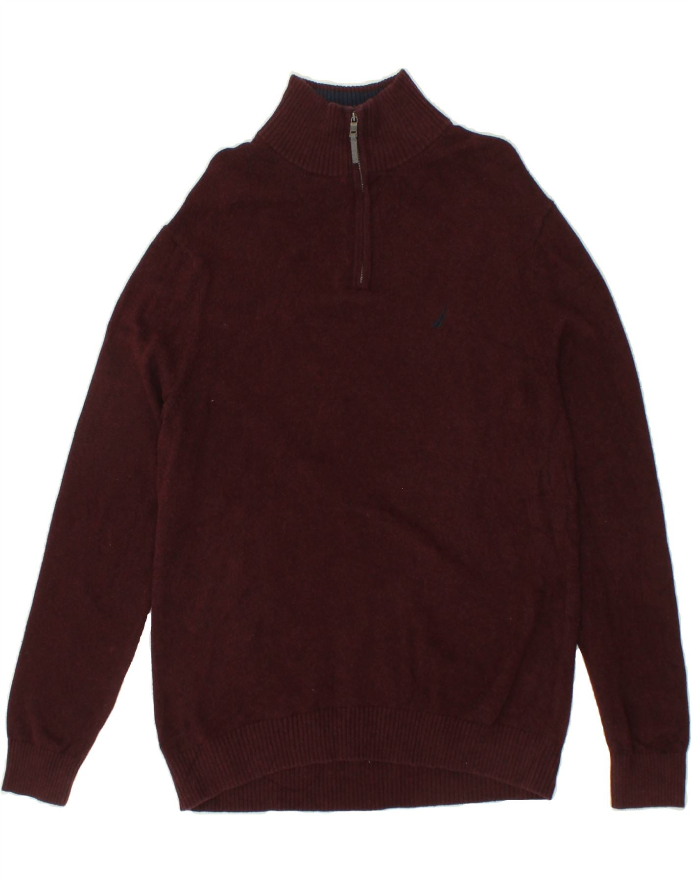 image of NAUTICA Mens Zip Neck Jumper Sweater Medium Maroon Cotton