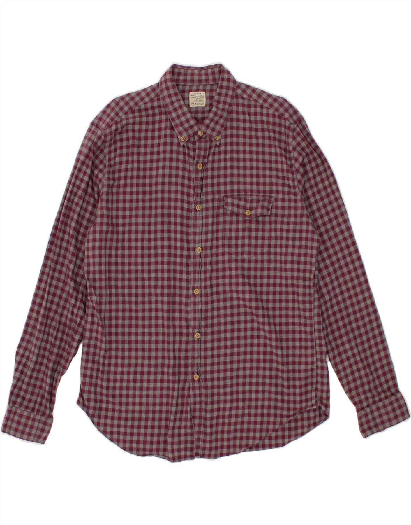 image of J. CREW Mens Flannel Shirt XL Burgundy Gingham Cotton