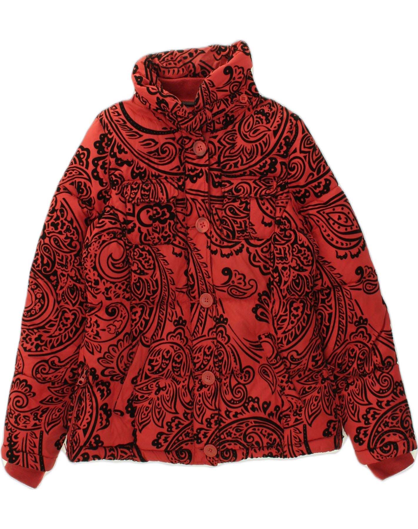 image of DESIGUAL Womens Padded Jacket EU 40 Medium Red Paisley Polyester