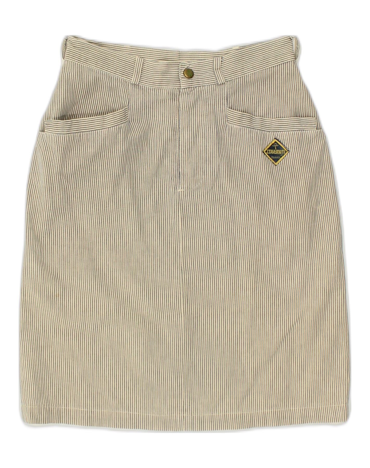 image of TAVERNITI Womens Straight Skirt UK 10 Small W26  Grey Pinstripe Cotton