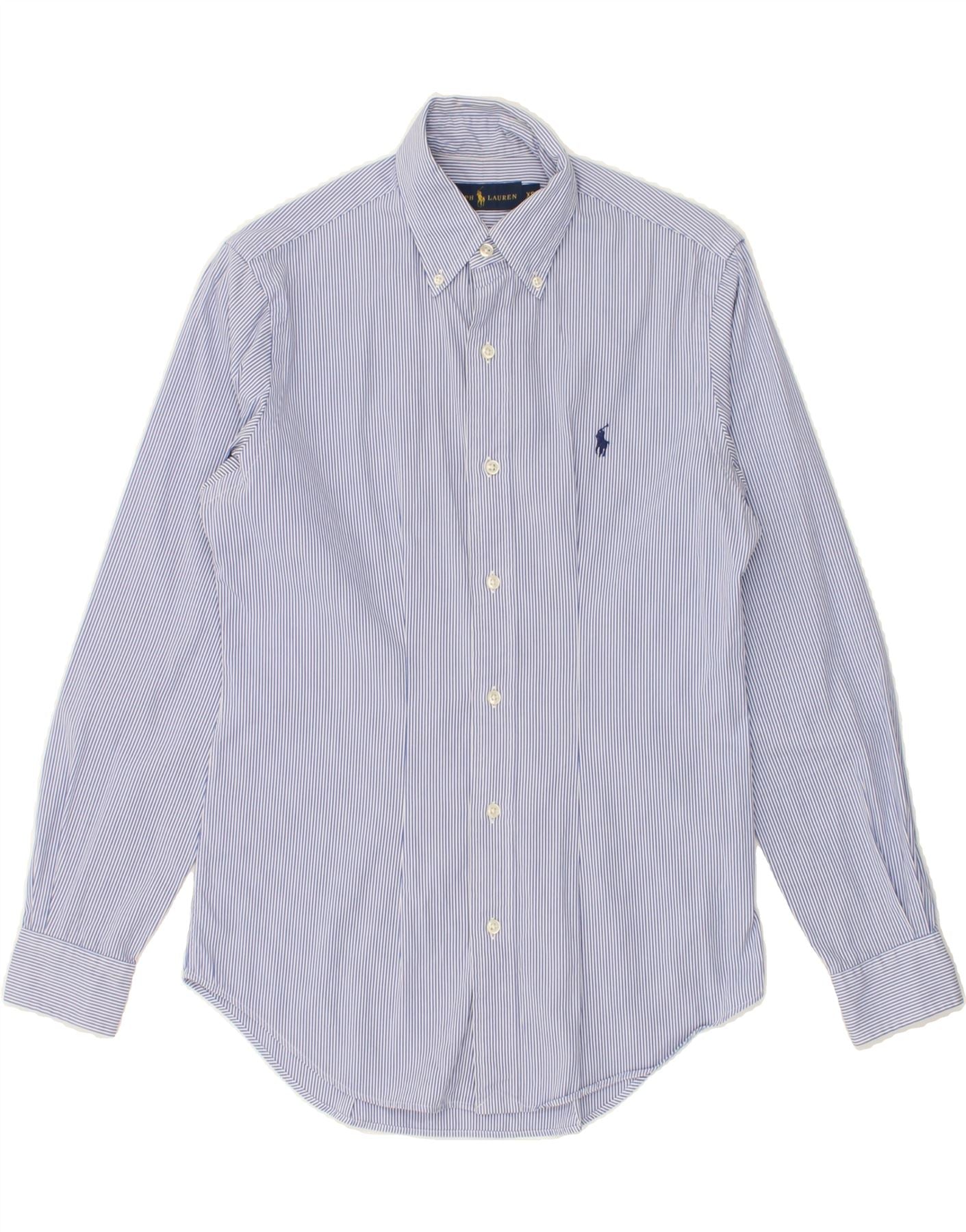 image of RALPH LAUREN Mens Shirt XS Blue Pinstripe Cotton