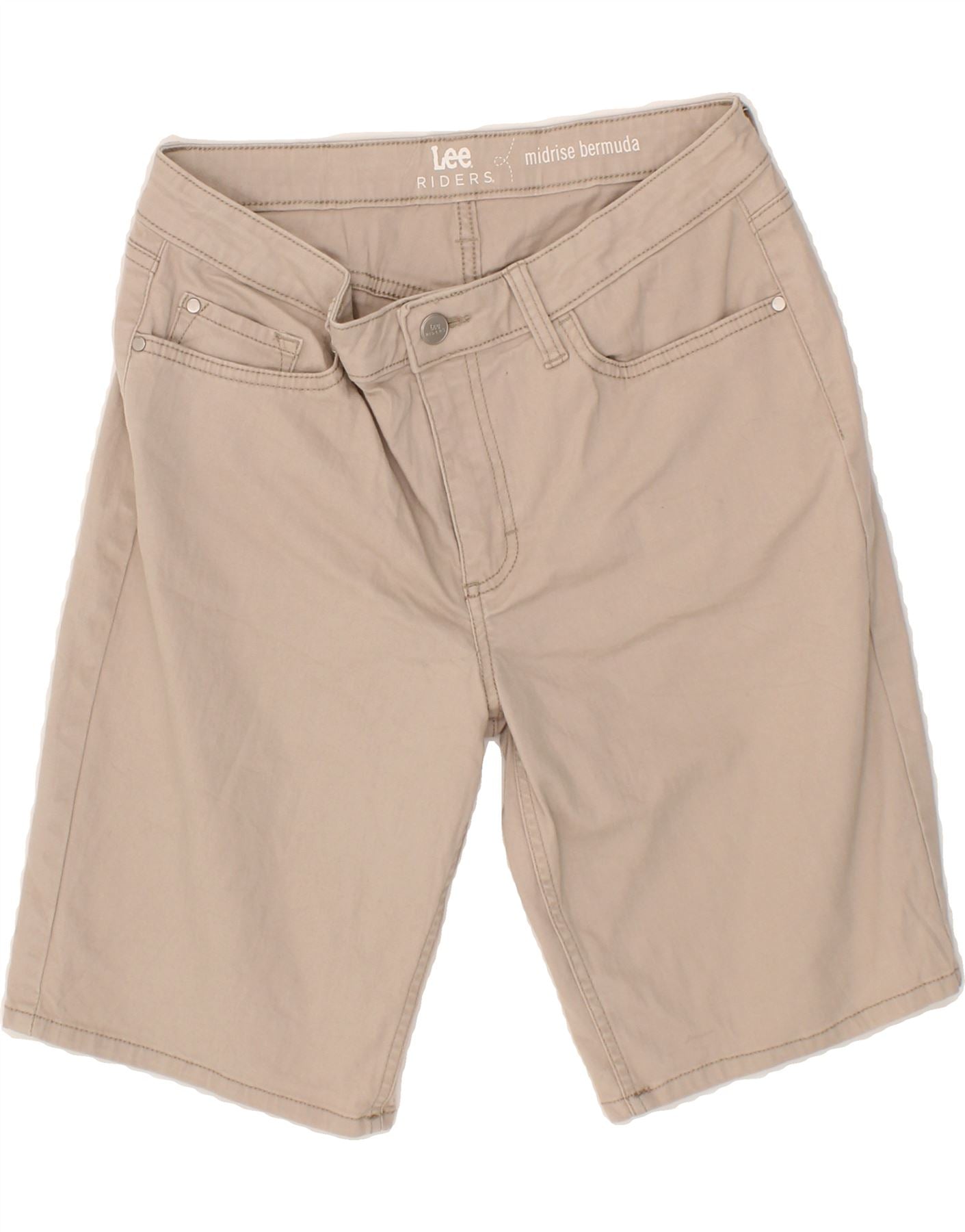 image of LEE Womens Riders Mid Rise Bermuda Shorts US 8 Medium W30  Beige Cotton