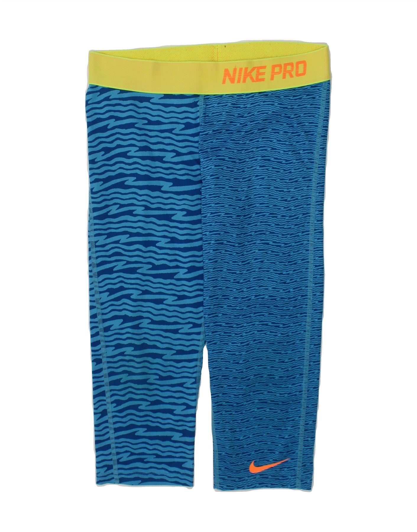 image of NIKE Girls Graphic Capri Leggings 10-11 Years Medium Blue Striped