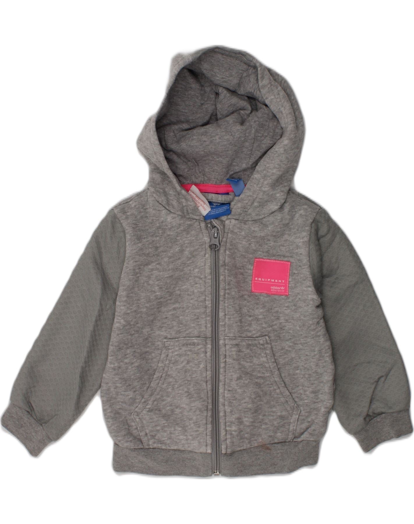 ADIDAS Baby Girls Zip Hoodie Sweater 9-12 Months Grey Cotton