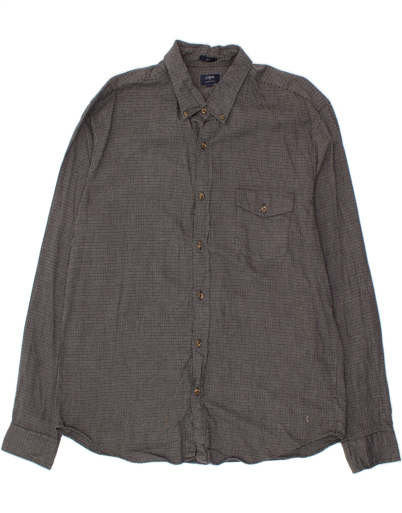image of J. CREW Mens Slim Shirt XL Grey Houndstooth Cotton