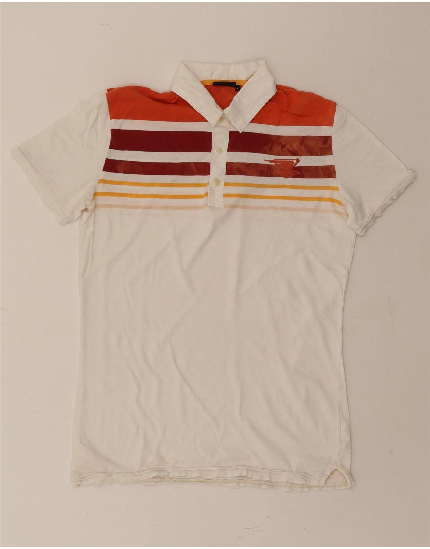 image of LEE Mens Polo Shirt Large White Striped Cotton